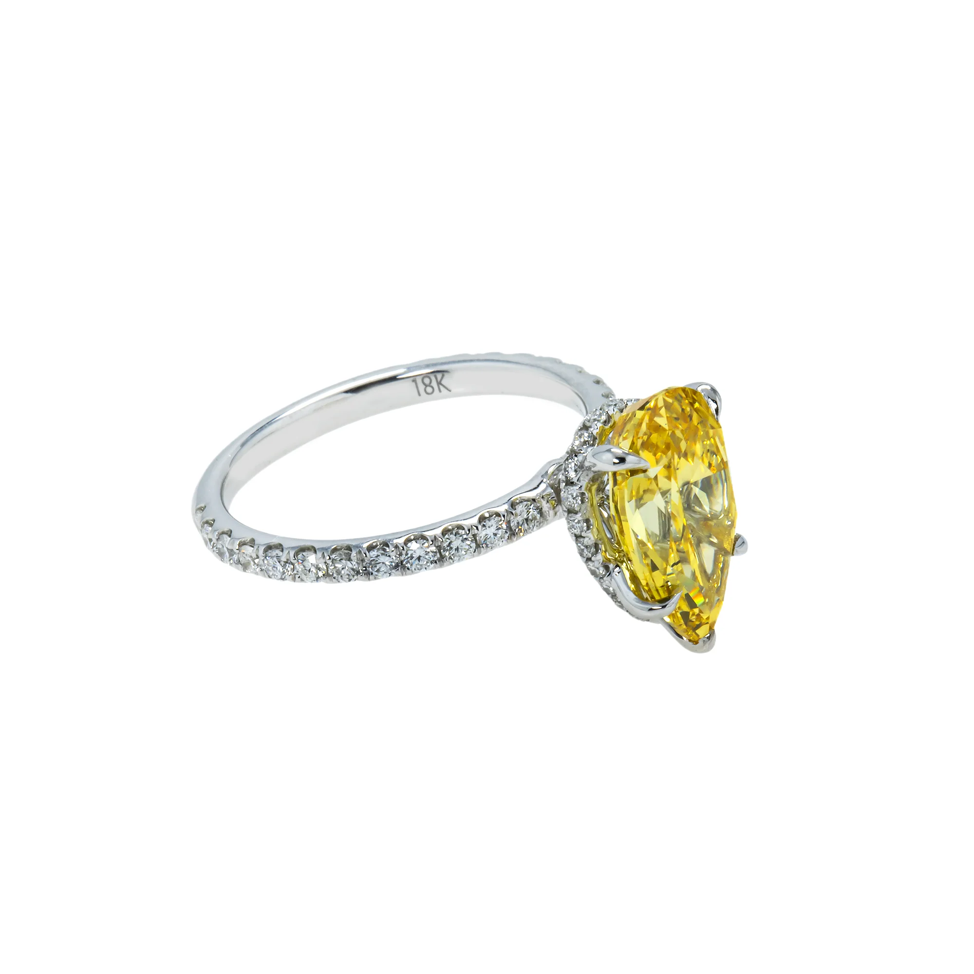 18K White Gold 3.05ct Pear Cut Fancy Vivid Yellow Diamond Ring 3.60ctw - Image 4