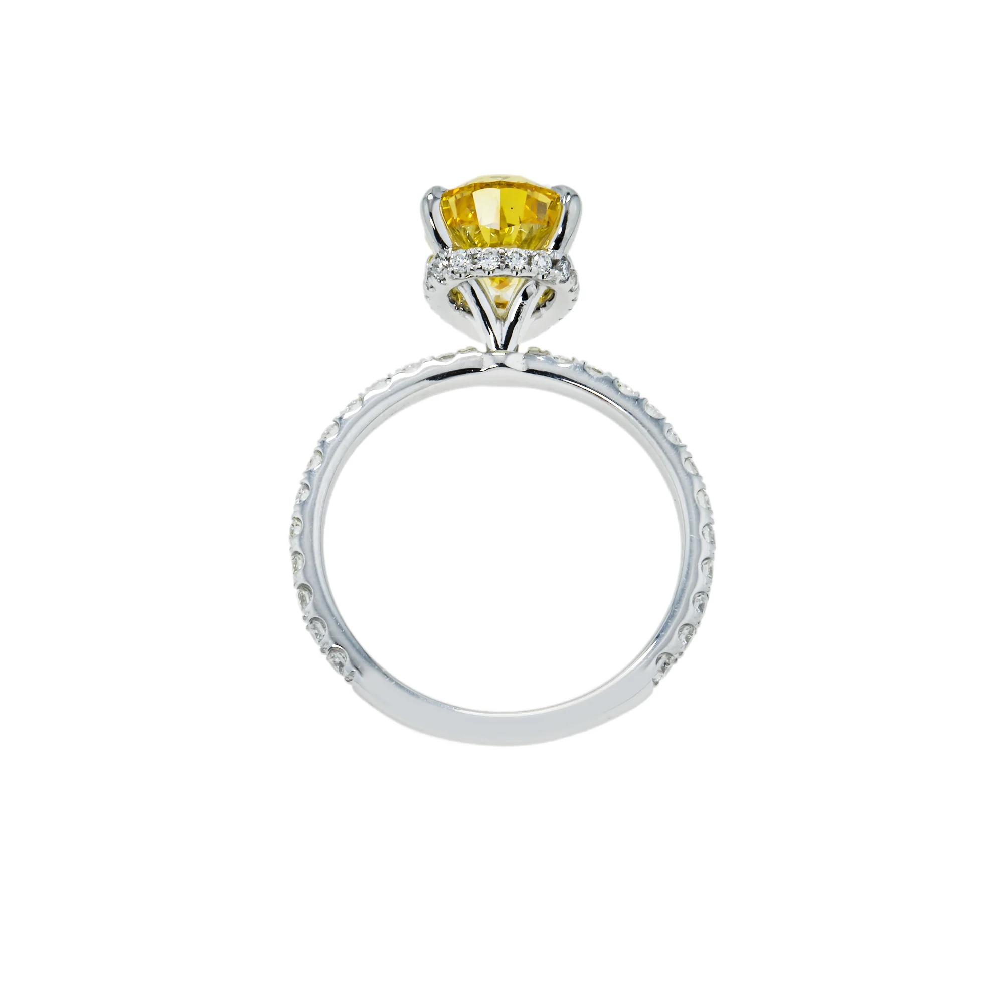 18K White Gold 3.05ct Pear Cut Fancy Vivid Yellow Diamond Ring 3.60ctw - Image 5