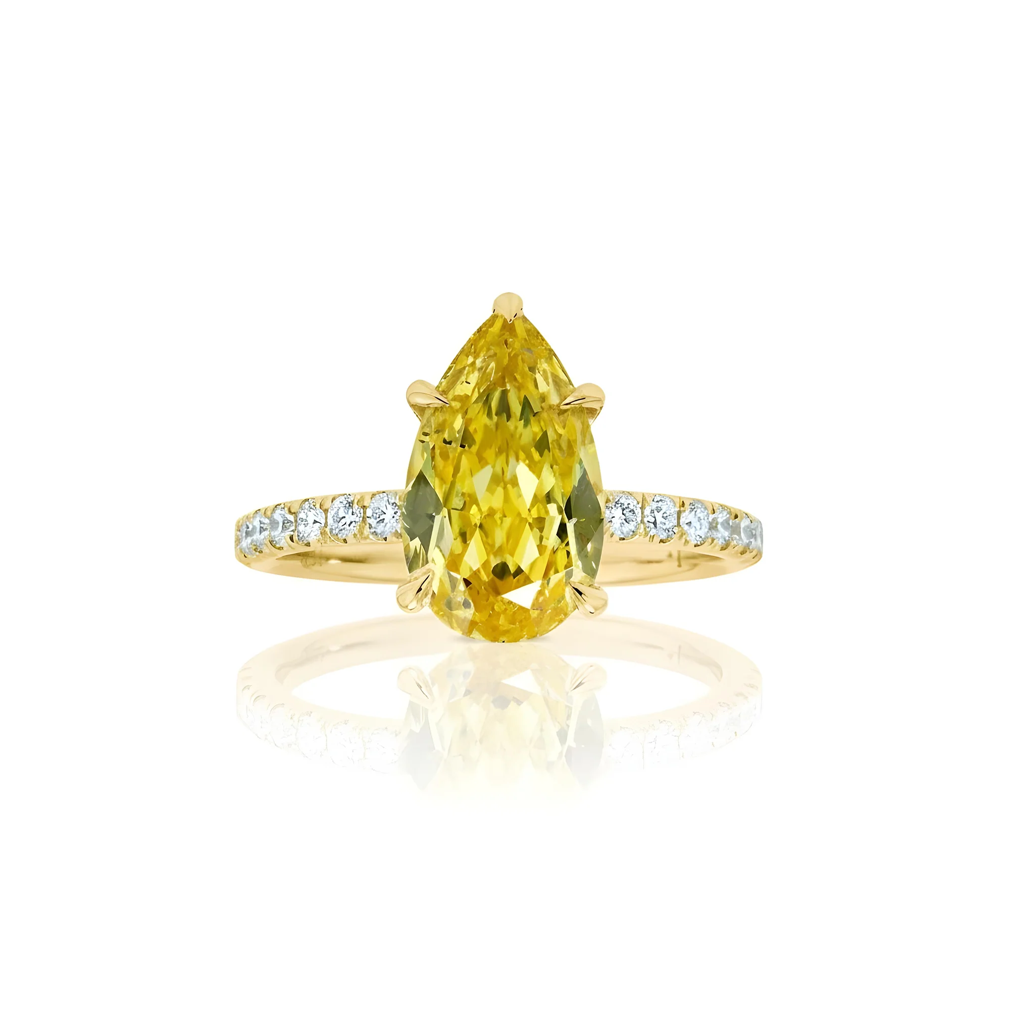 18K White Gold 3.05ct Pear Cut Fancy Vivid Yellow Diamond Ring 3.60ctw - Image 7