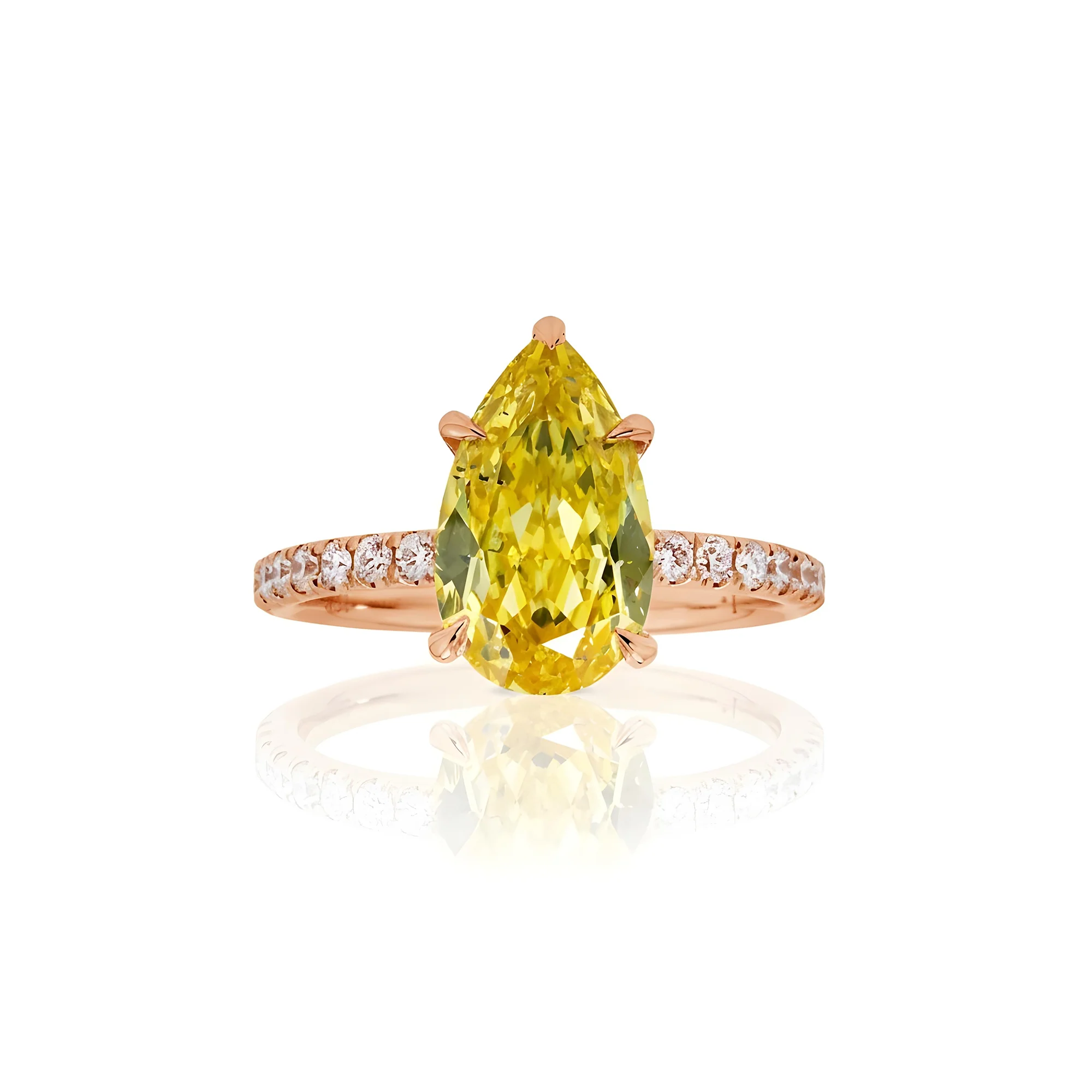 18K White Gold 3.05ct Pear Cut Fancy Vivid Yellow Diamond Ring 3.60ctw - Image 9