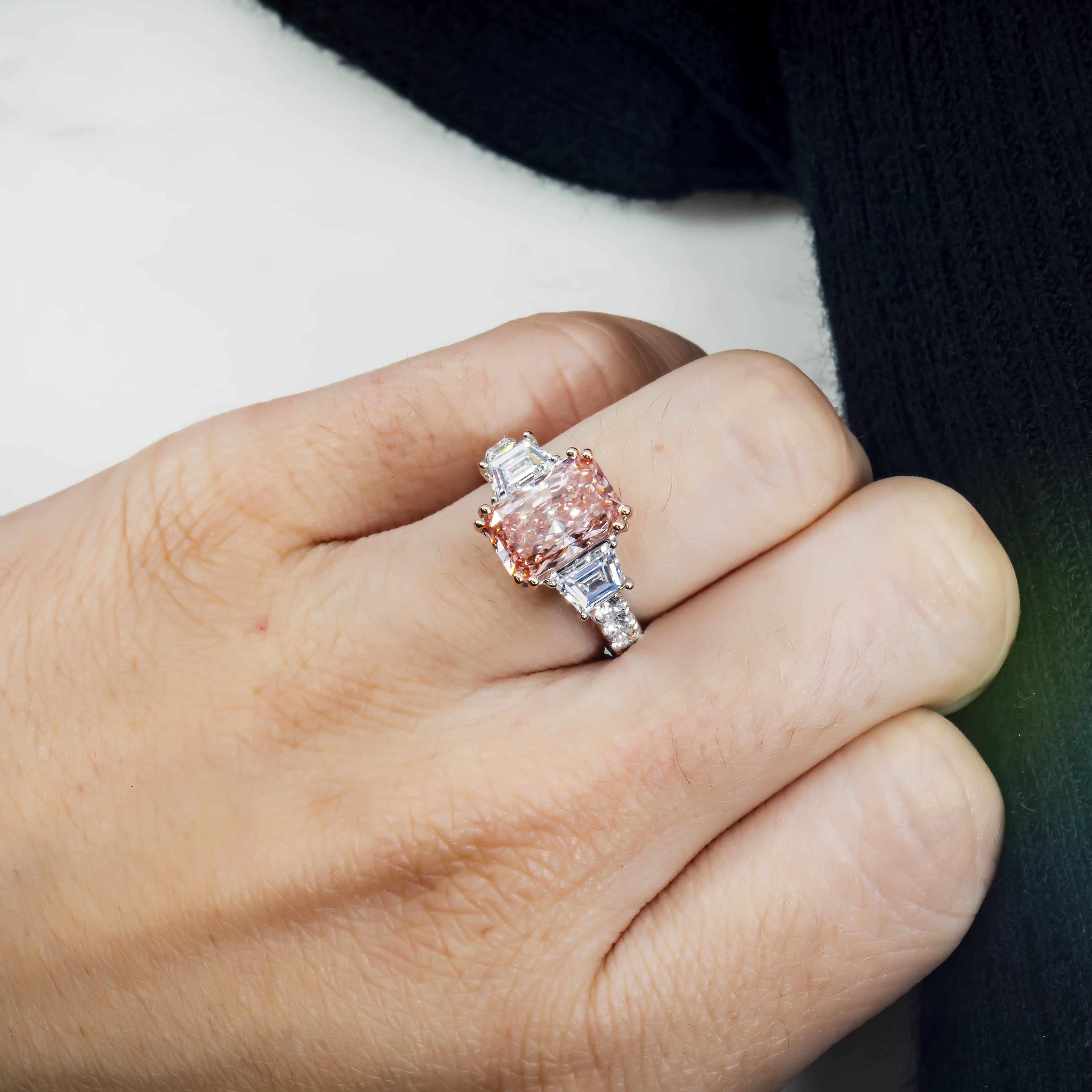 18K White Gold 3.26ct Radiant Cut Fancy Vivid Pink Diamond Ring 5.76ctw - Image 3