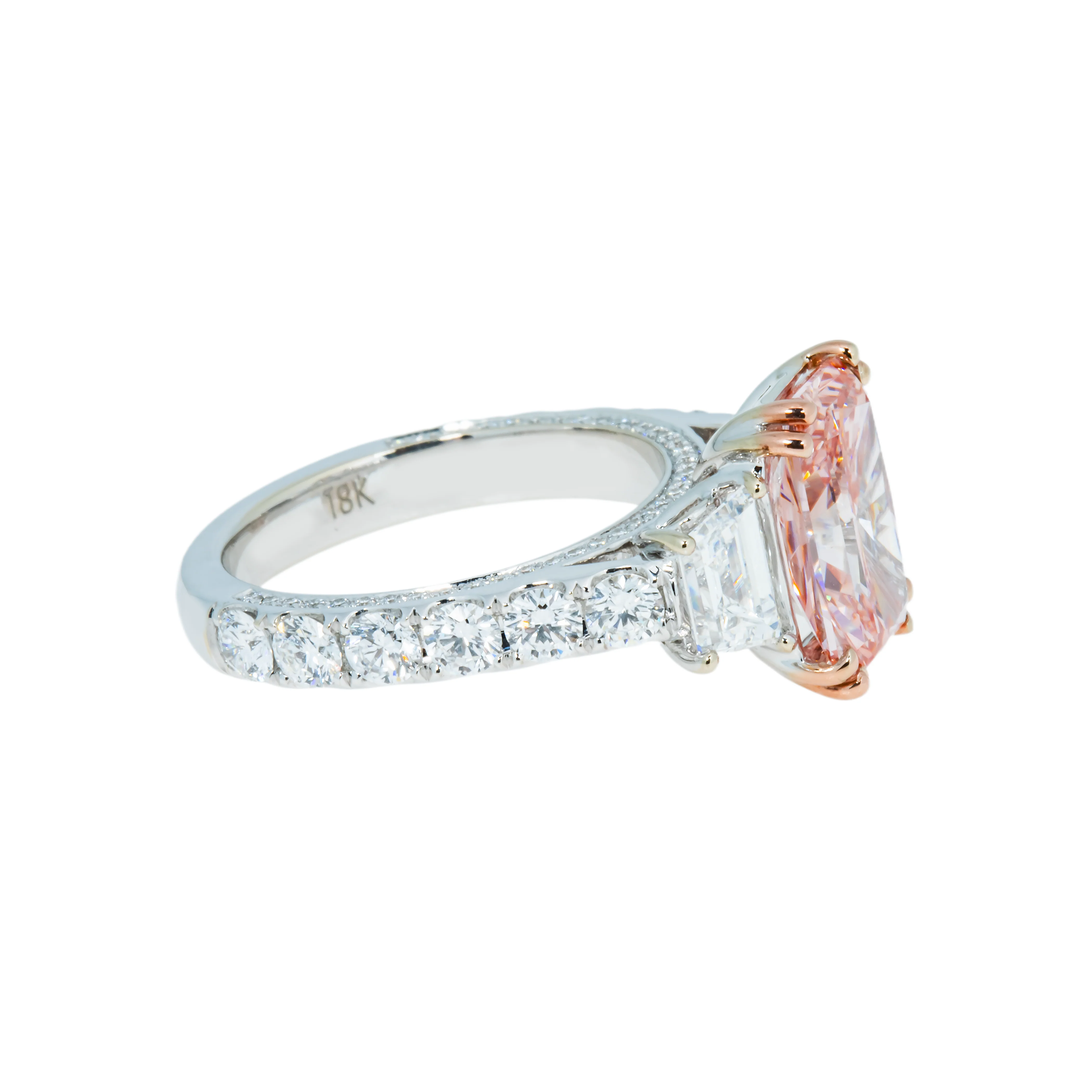 18K White Gold 3.26ct Radiant Cut Fancy Vivid Pink Diamond Ring 5.76ctw - Image 4