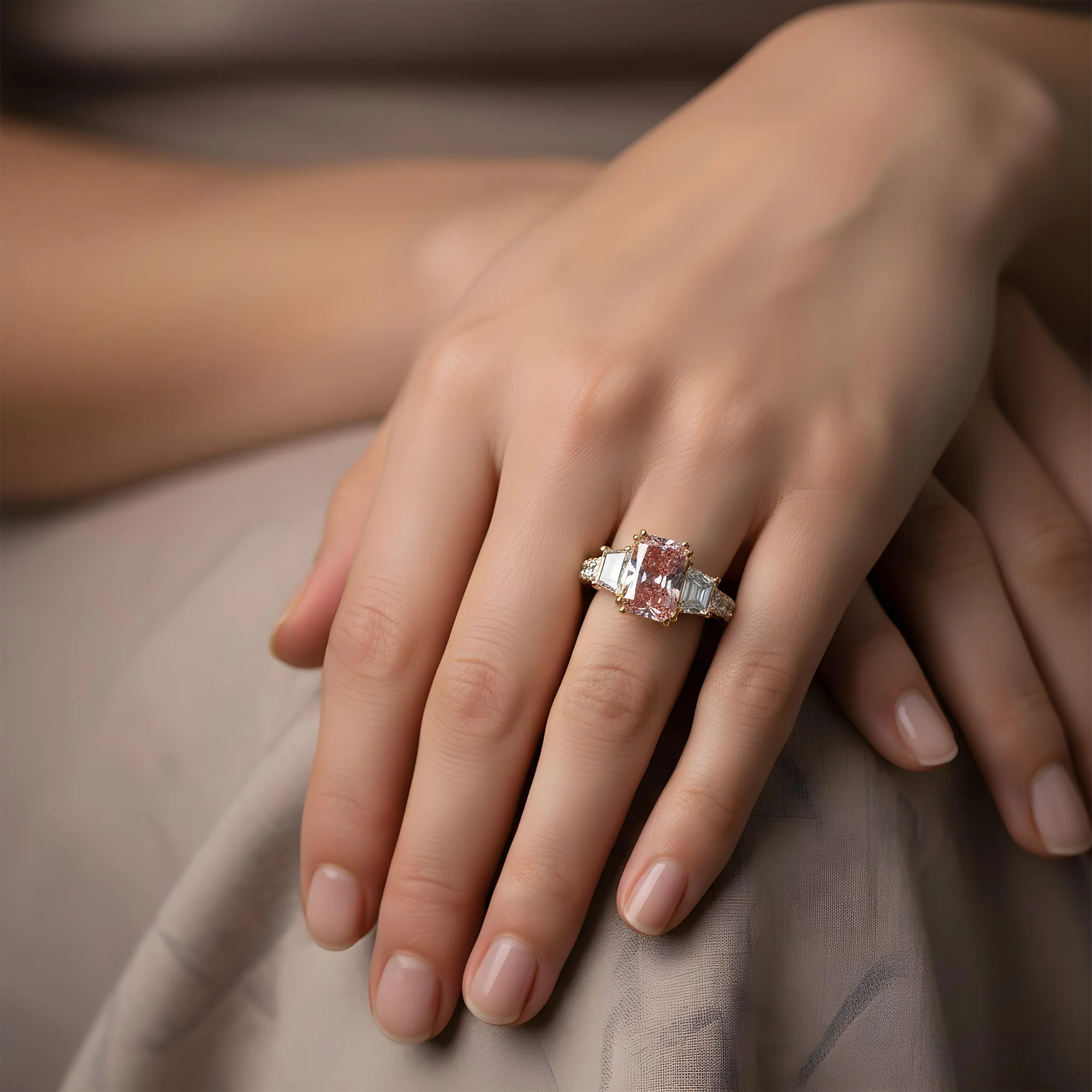 18K White Gold 3.26ct Radiant Cut Fancy Vivid Pink Diamond Ring 5.76ctw - Image 8