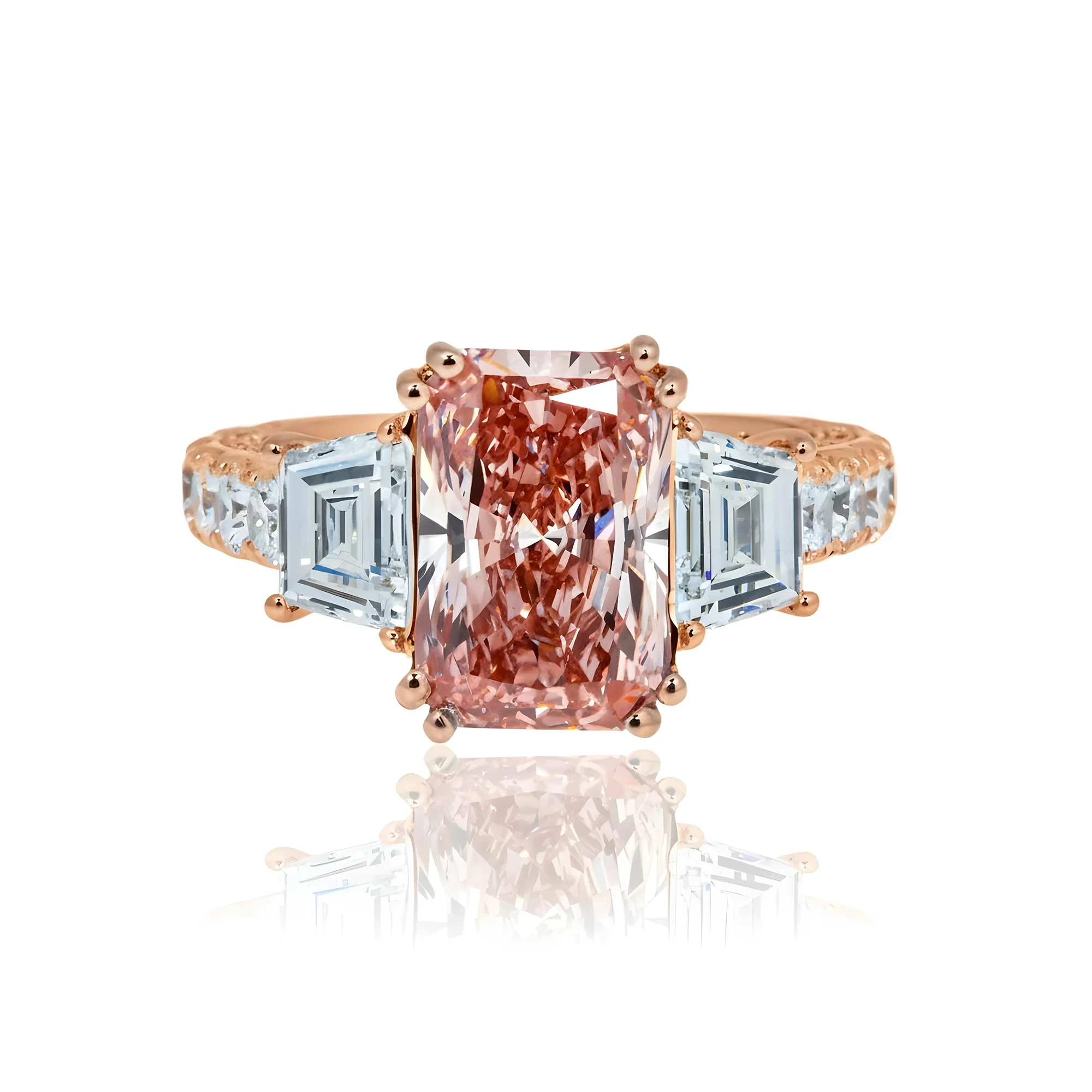 18K White Gold 3.26ct Radiant Cut Fancy Vivid Pink Diamond Ring 5.76ctw - Image 9