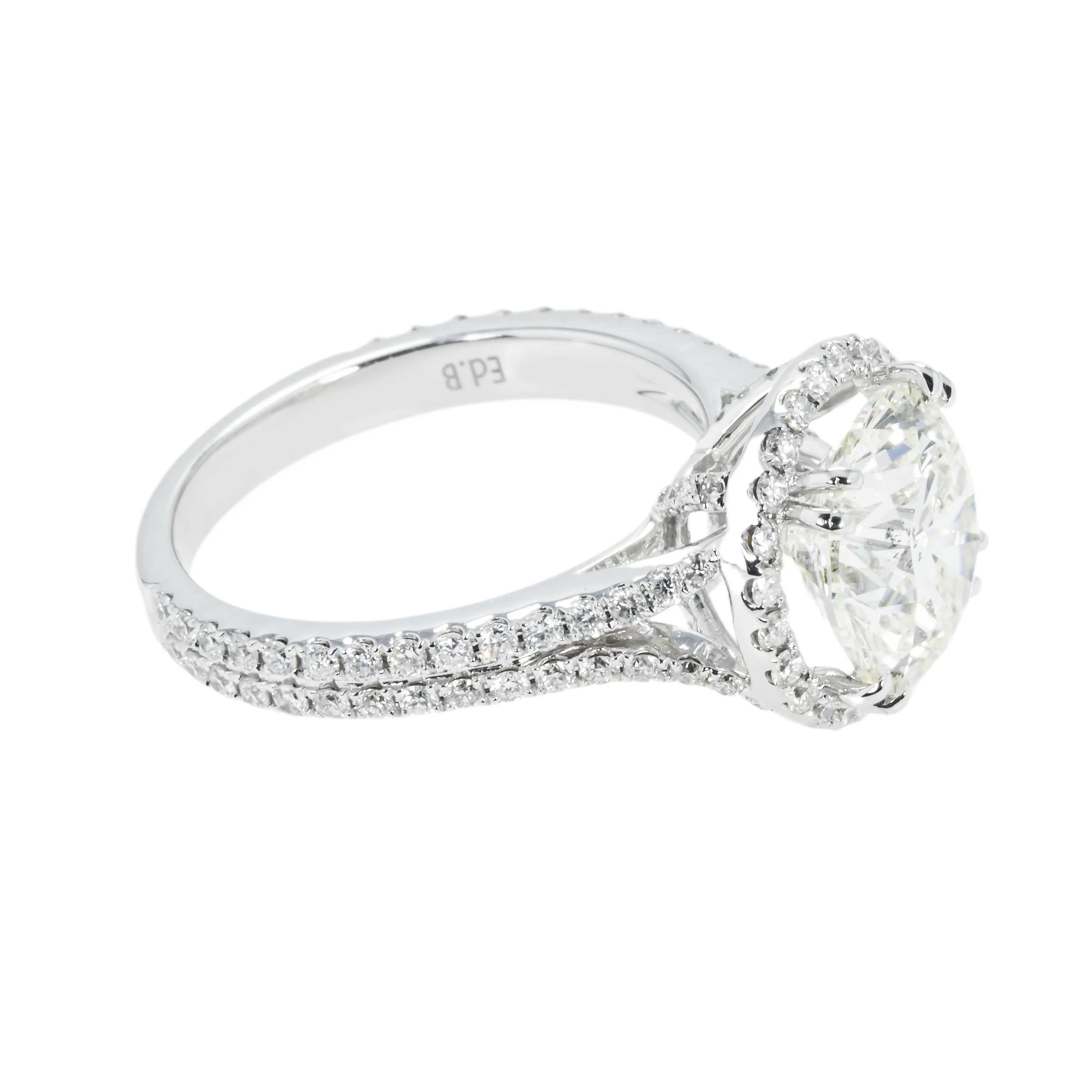 18K White Gold 3.28ct Round Cut Diamond Engagement Ring W/ Halo 4.08ctw - Image 3