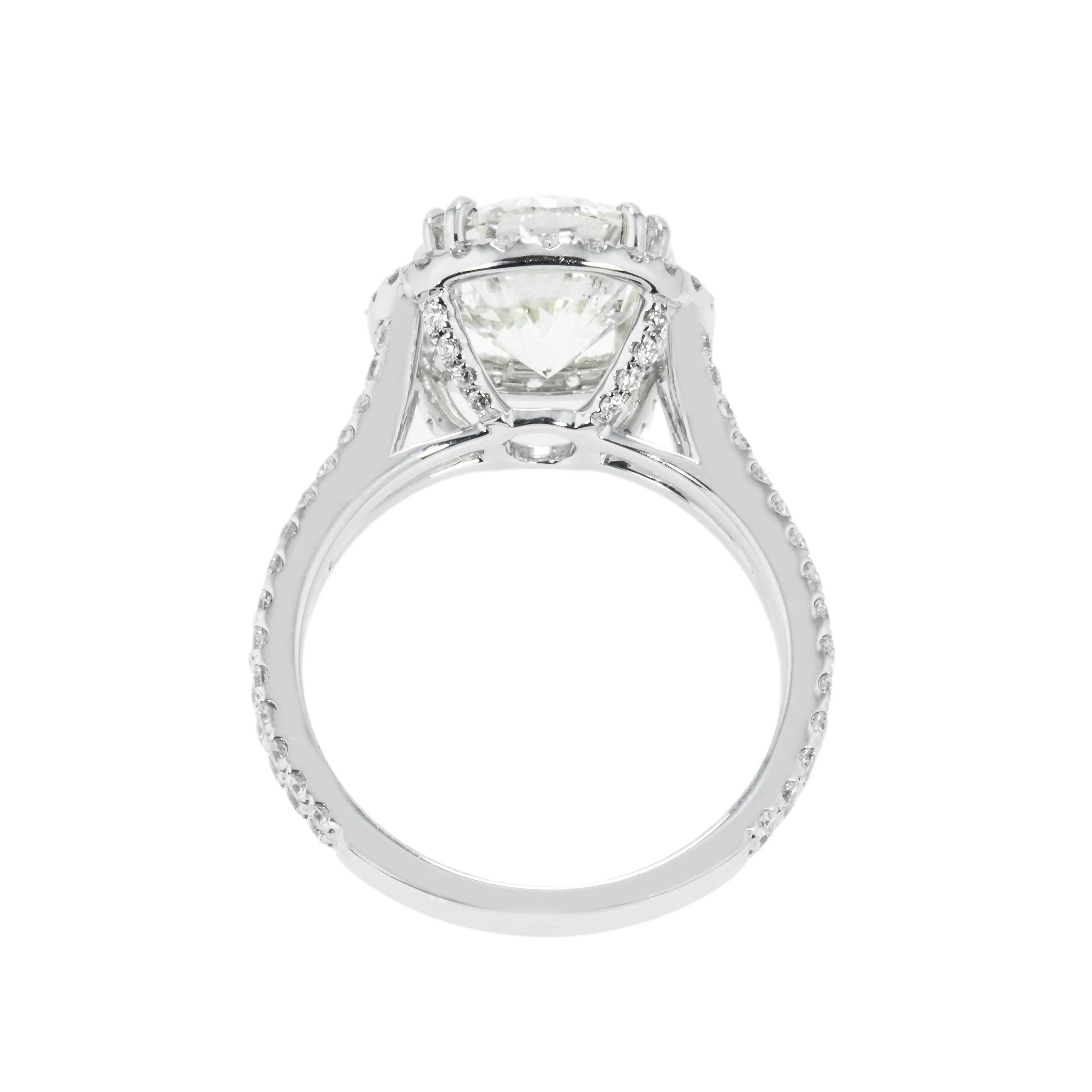18K White Gold 3.28ct Round Cut Diamond Engagement Ring W/ Halo 4.08ctw - Image 4