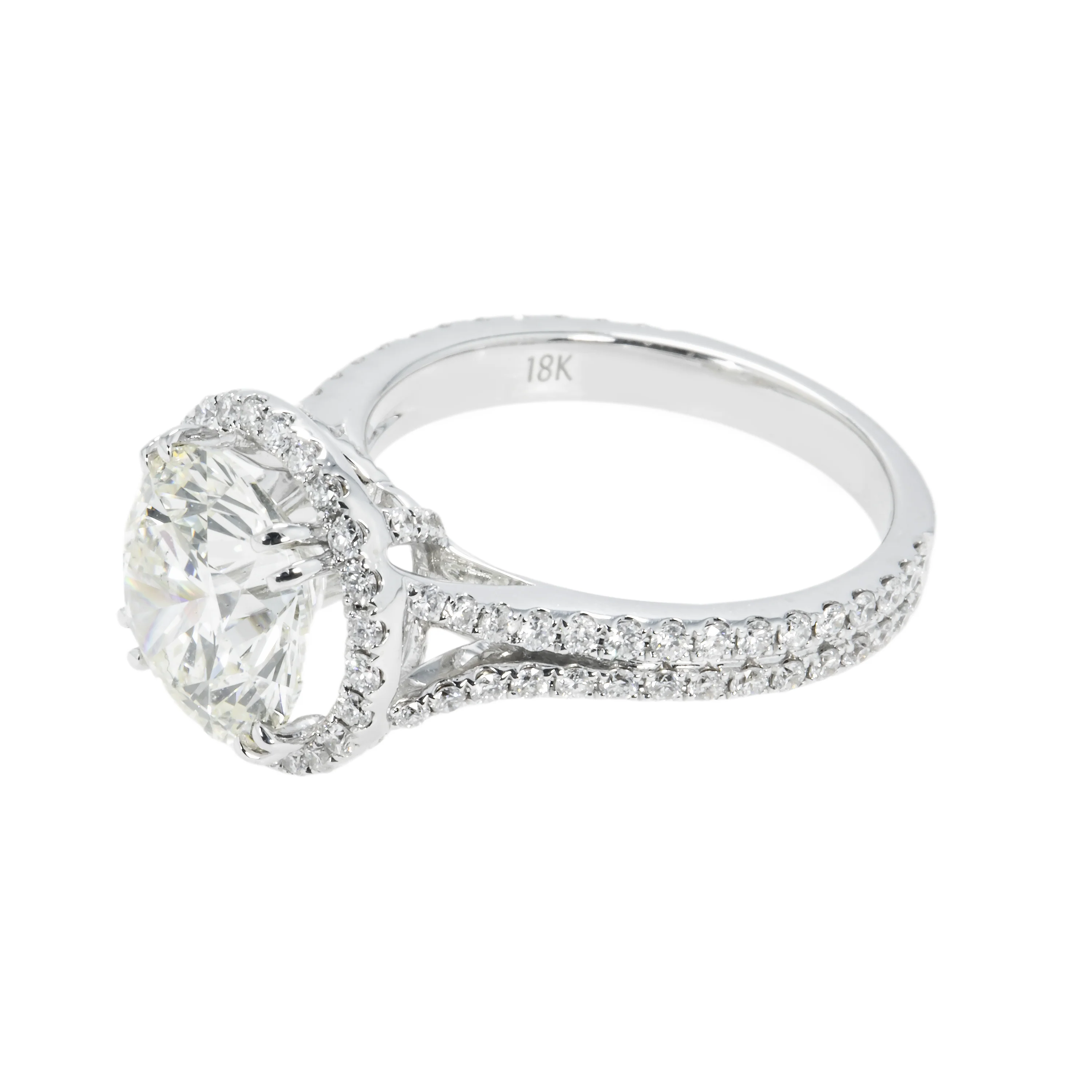 18K White Gold 3.28ct Round Cut Diamond Engagement Ring W/ Halo 4.08ctw - Image 5