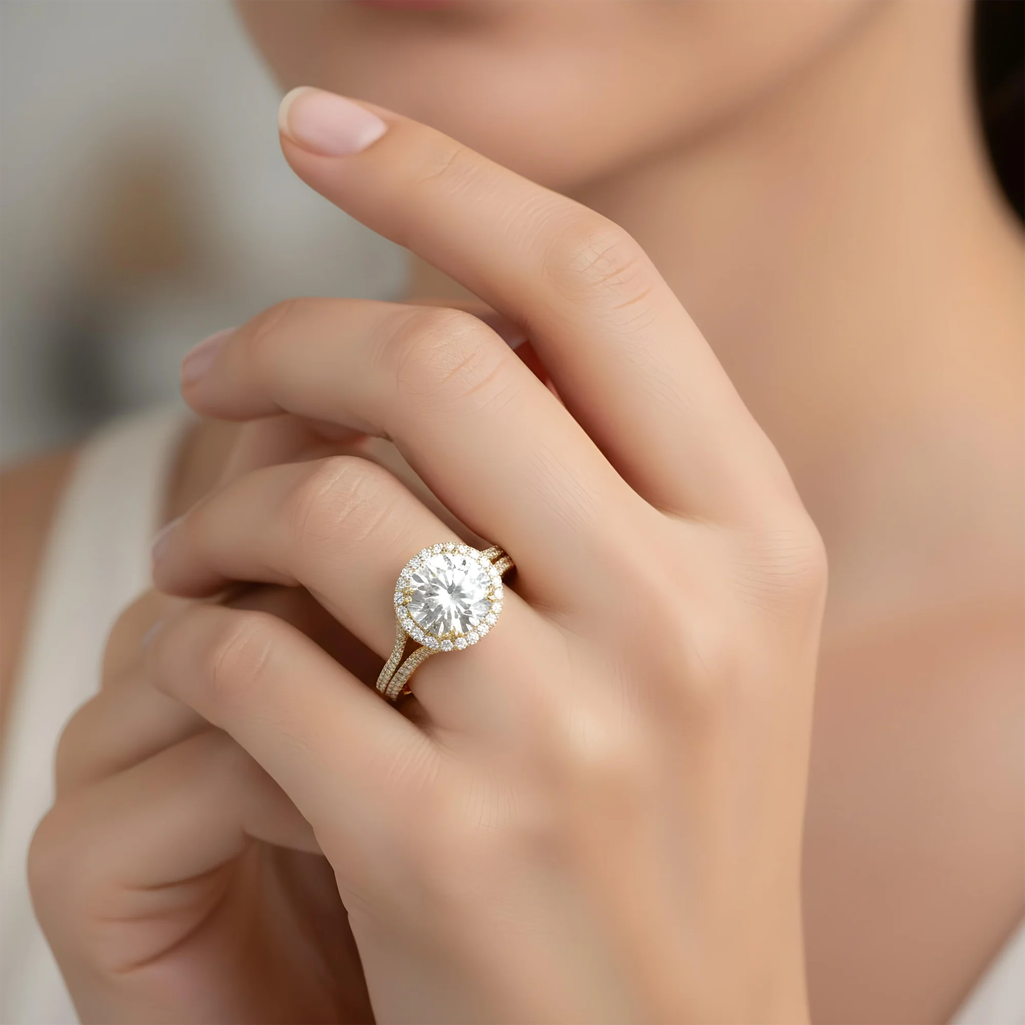 18K White Gold 3.28ct Round Cut Diamond Engagement Ring W/ Halo 4.08ctw - Image 7