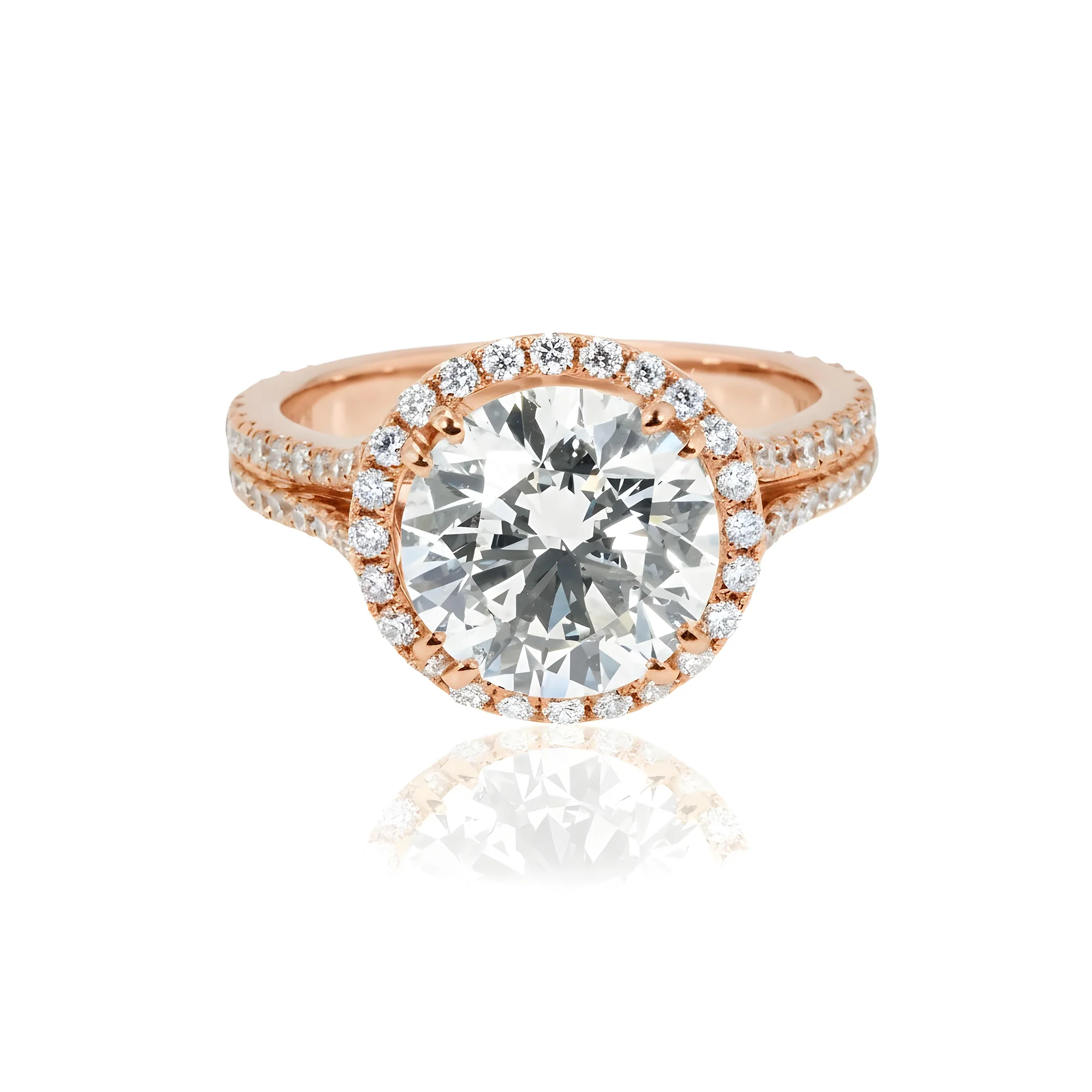 18K White Gold 3.28ct Round Cut Diamond Engagement Ring W/ Halo 4.08ctw - Image 8