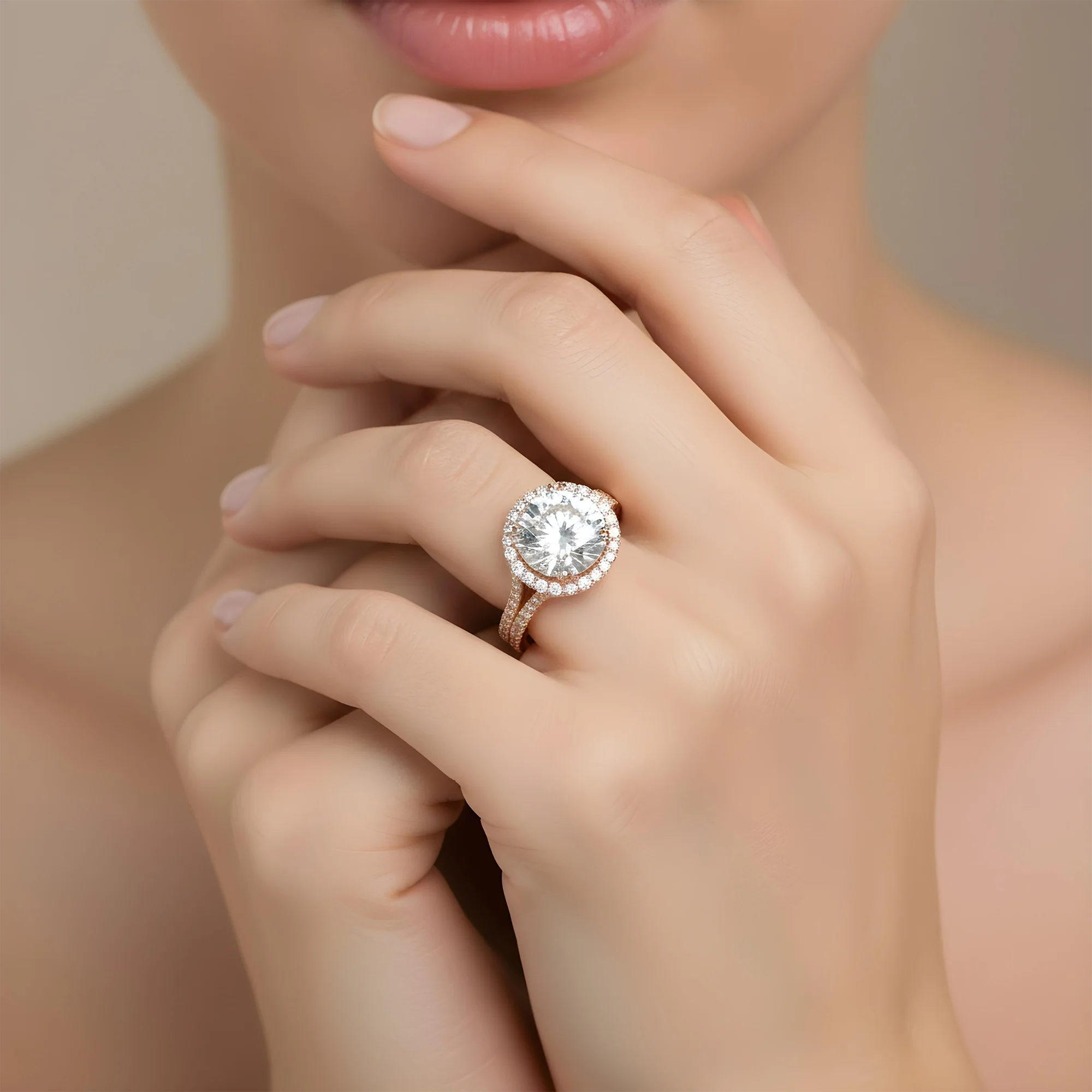 18K White Gold 3.28ct Round Cut Diamond Engagement Ring W/ Halo 4.08ctw - Image 9
