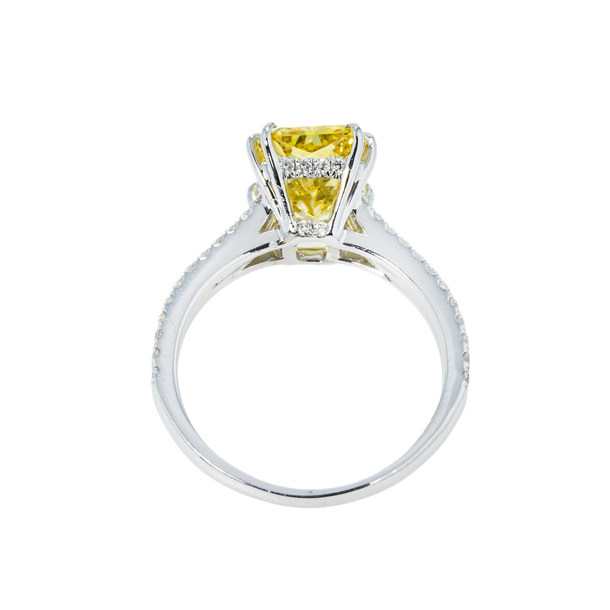 18K White Gold 3.32ct Radiant Cut Fancy Vivid Yellow Diamond Ring 3.83ctw - Image 5