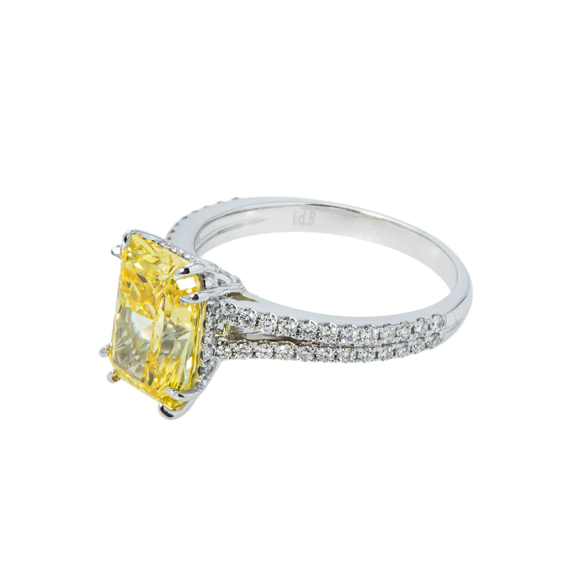 18K White Gold 3.32ct Radiant Cut Fancy Vivid Yellow Diamond Ring 3.83ctw - Image 6