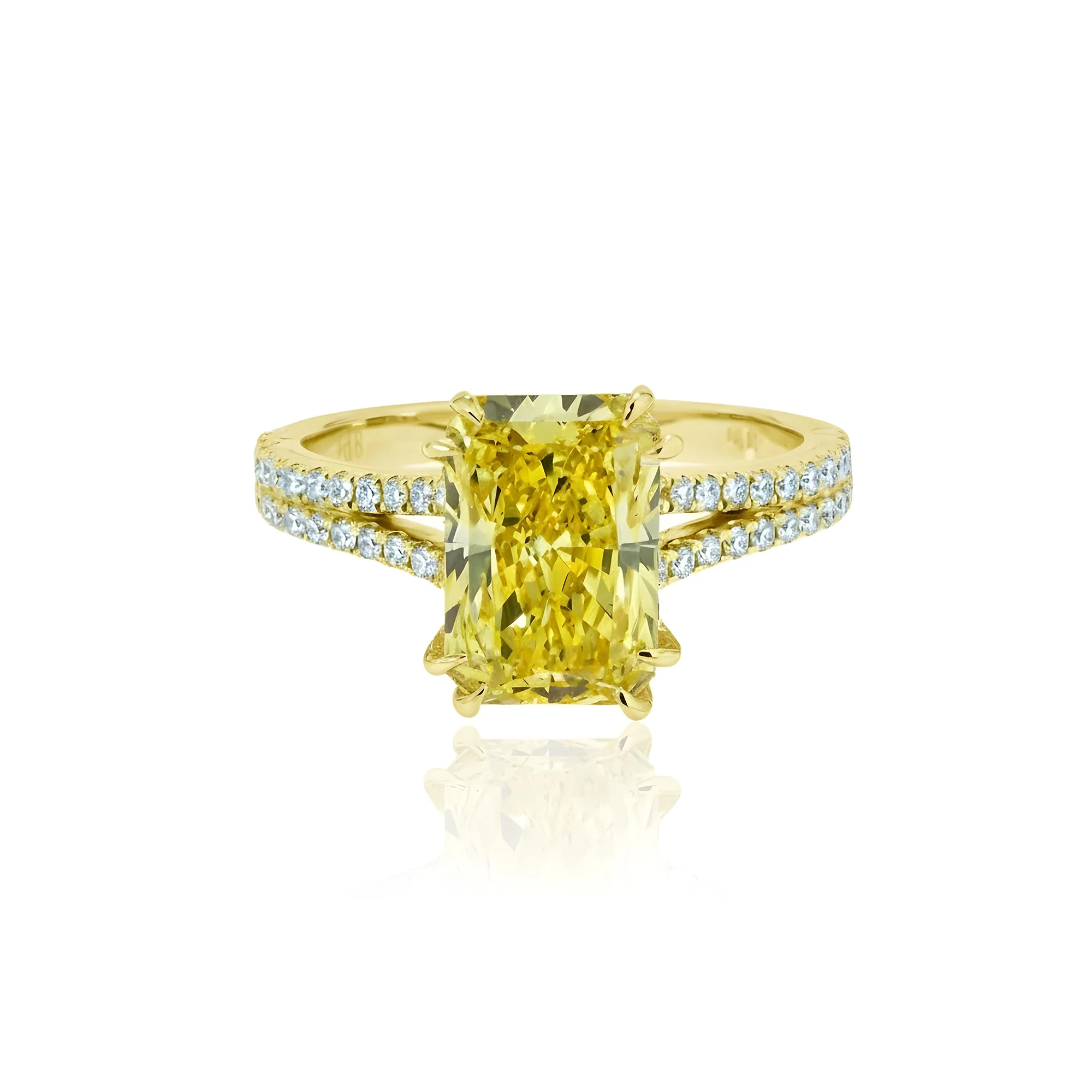 18K White Gold 3.32ct Radiant Cut Fancy Vivid Yellow Diamond Ring 3.83ctw - Image 7
