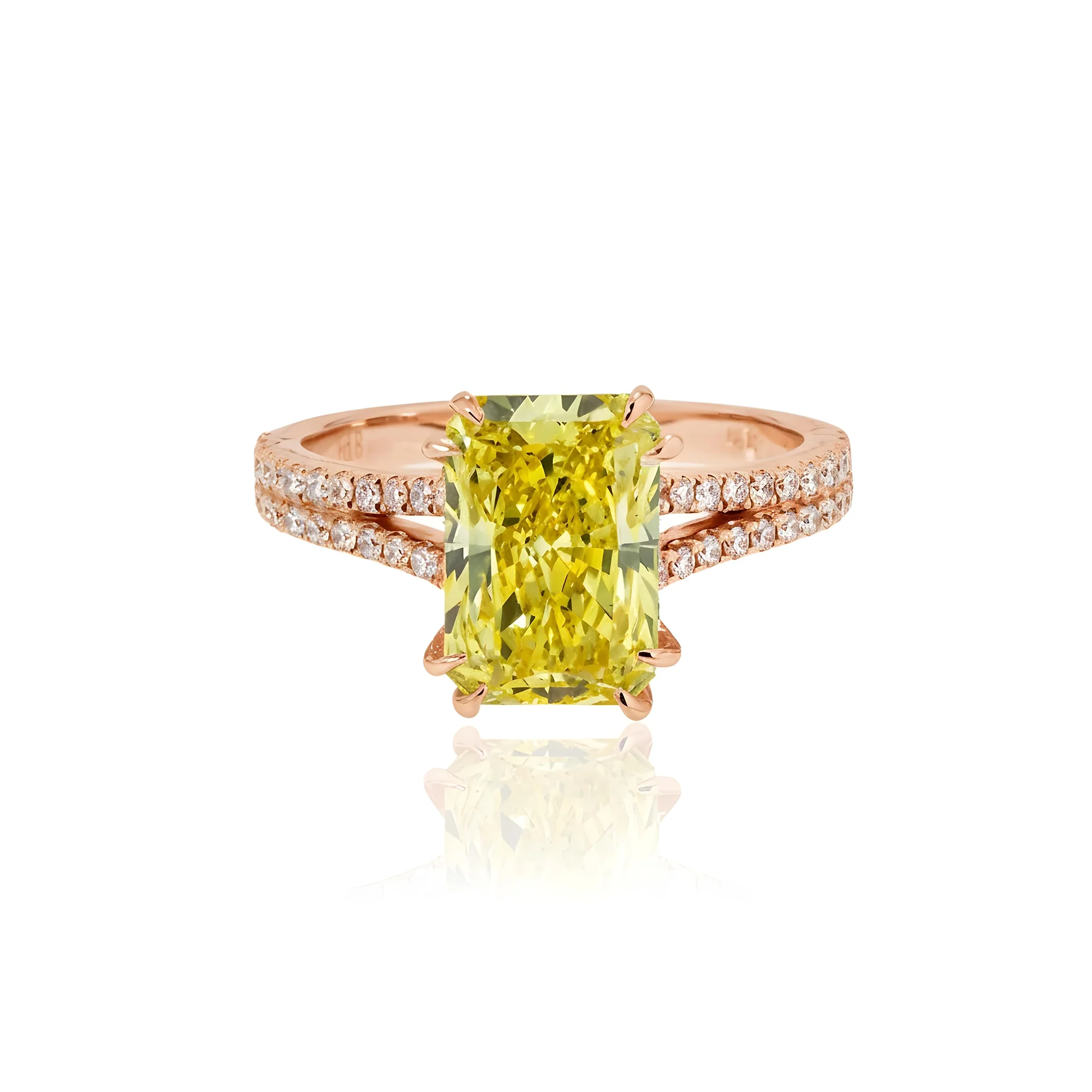 18K White Gold 3.32ct Radiant Cut Fancy Vivid Yellow Diamond Ring 3.83ctw - Image 9
