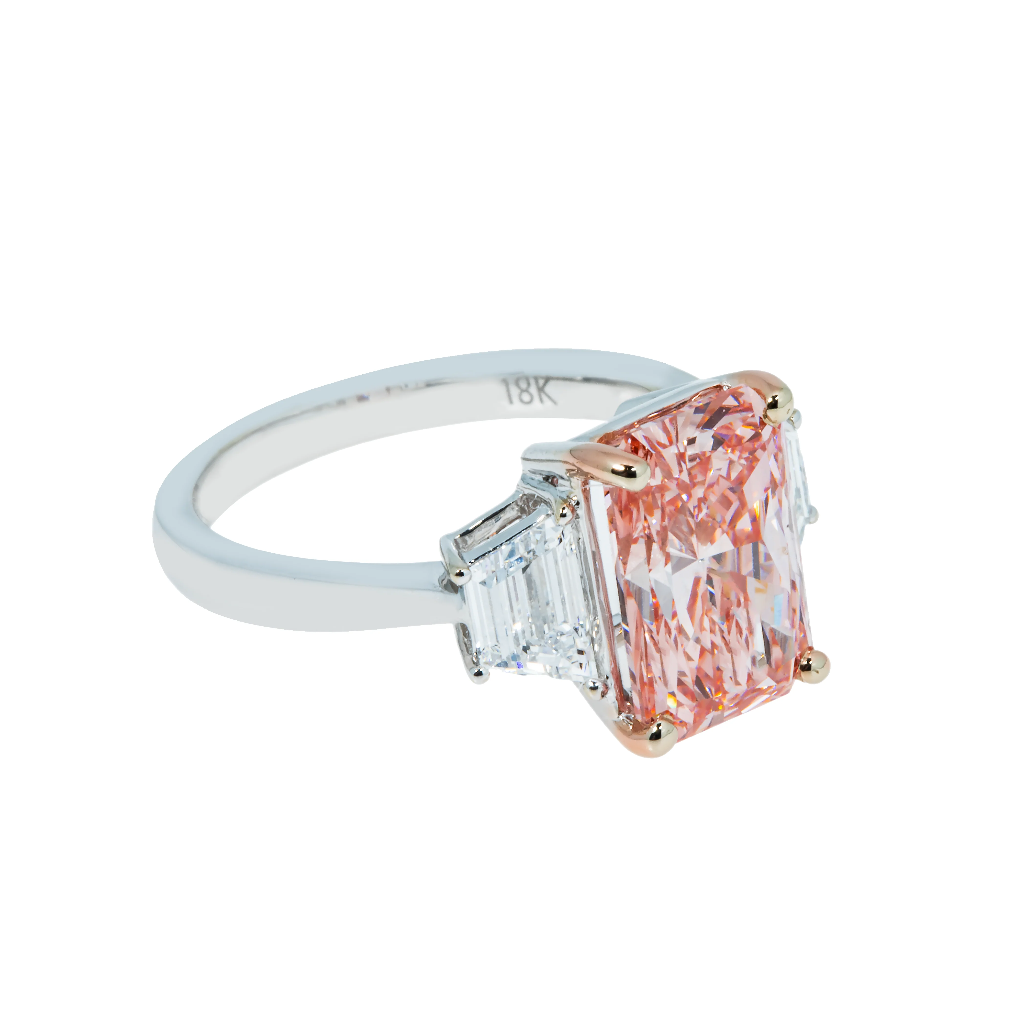 18K White Gold 3.72ct Radiant Cut Fancy Vivid Pink Diamond Ring 4.82ctw - Image 4