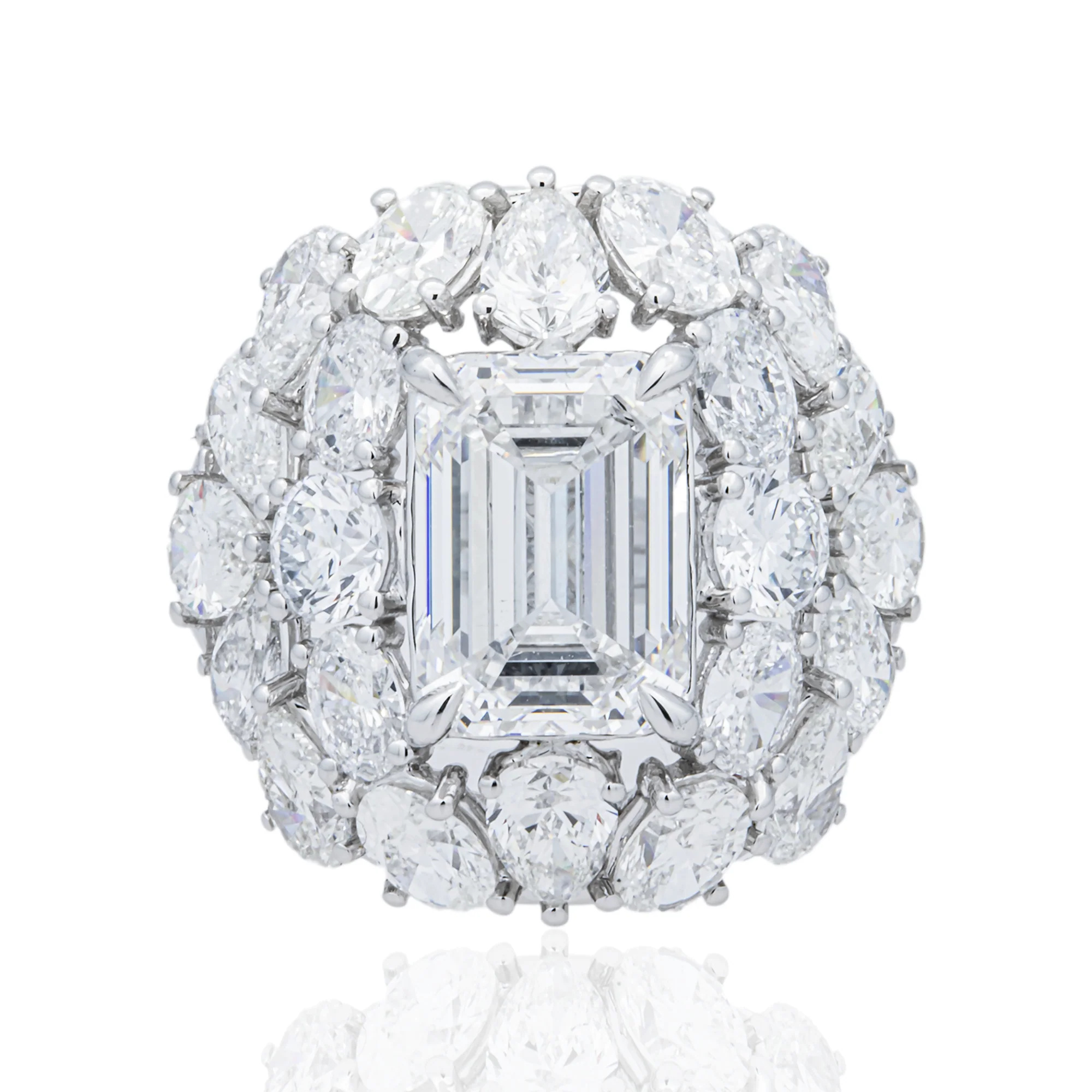 18K White Gold 4.05ct Emerald Diamond & Multi Shape Diamond Halo Ring 9.80ctw