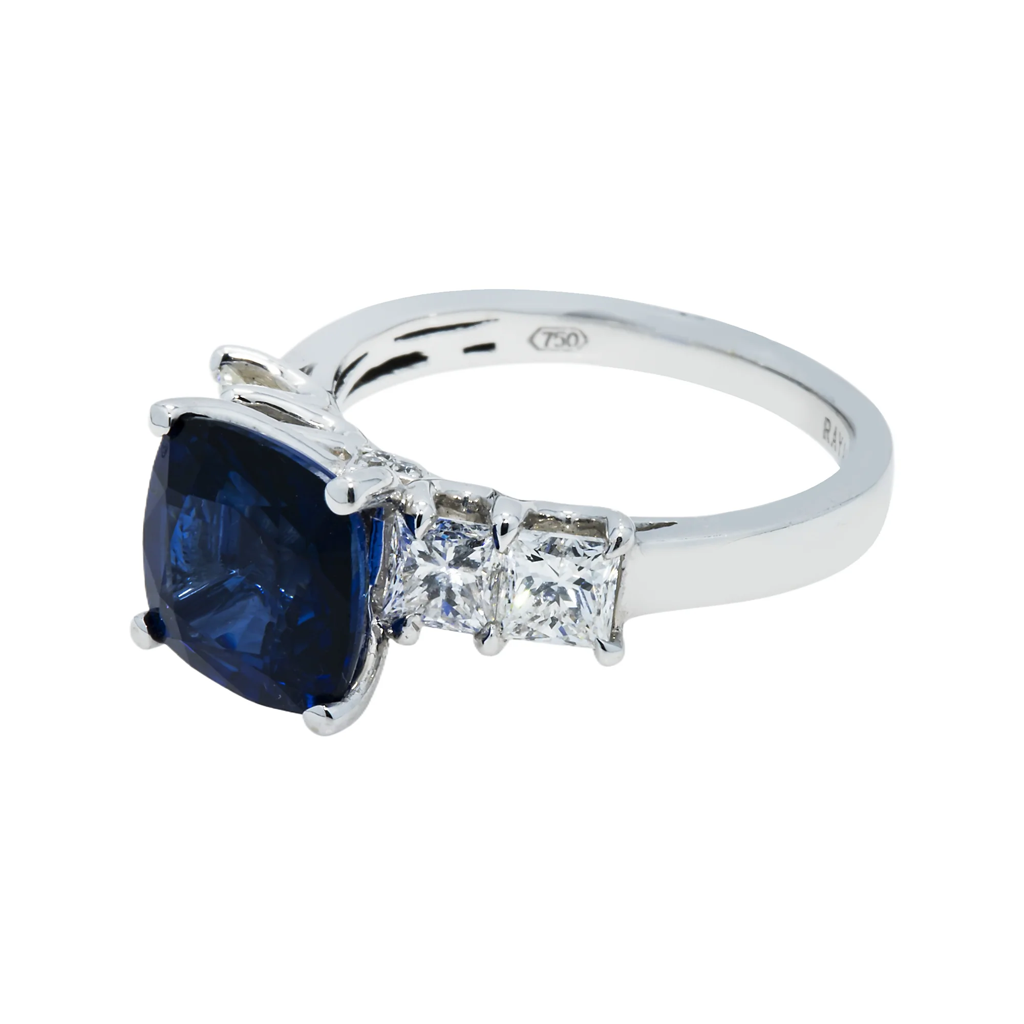 18K White Gold 4.0ct Cushion Cut Sapphire Gemstone Ring 5.39ctw - Image 3