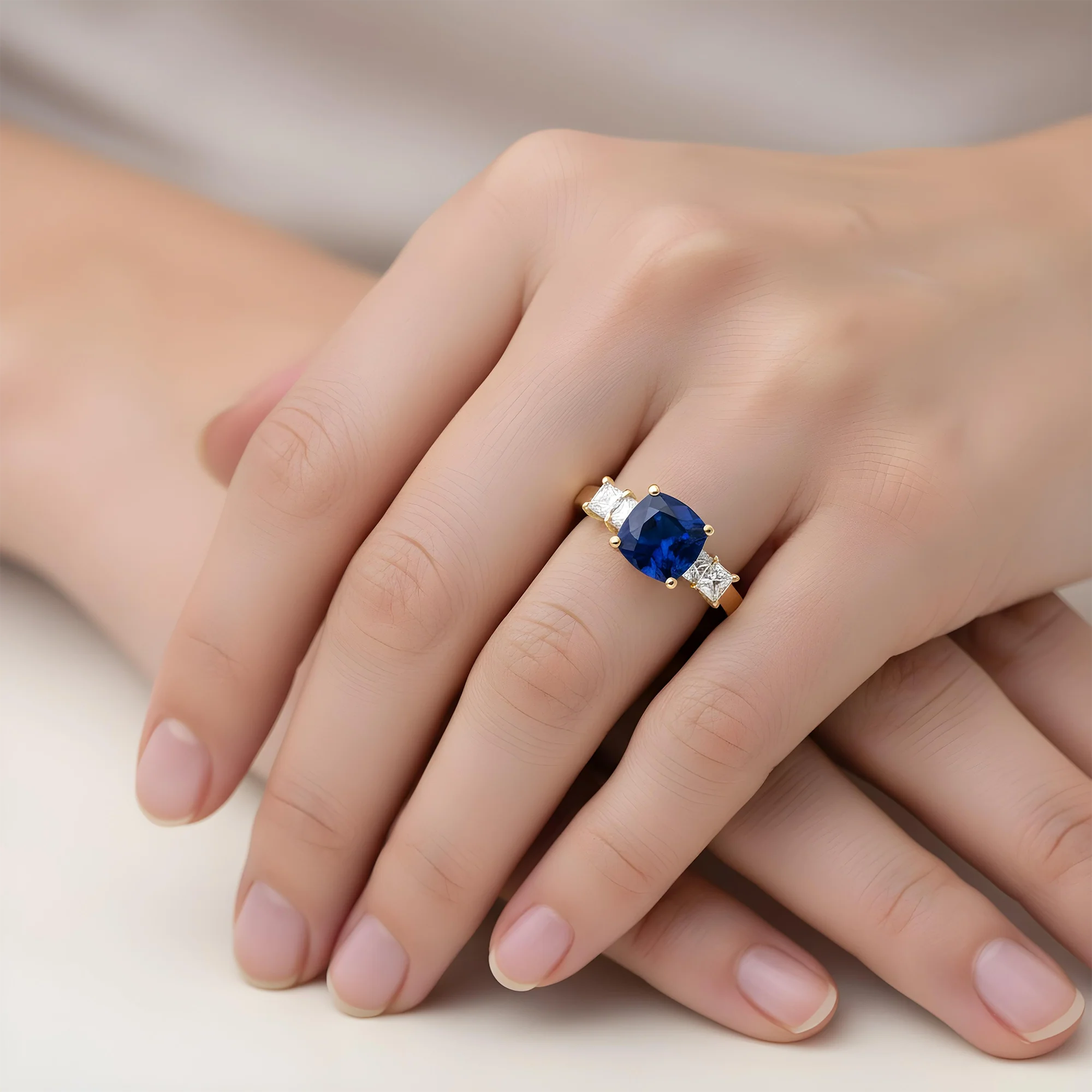 18K White Gold 4.0ct Cushion Cut Sapphire Gemstone Ring 5.39ctw - Image 7