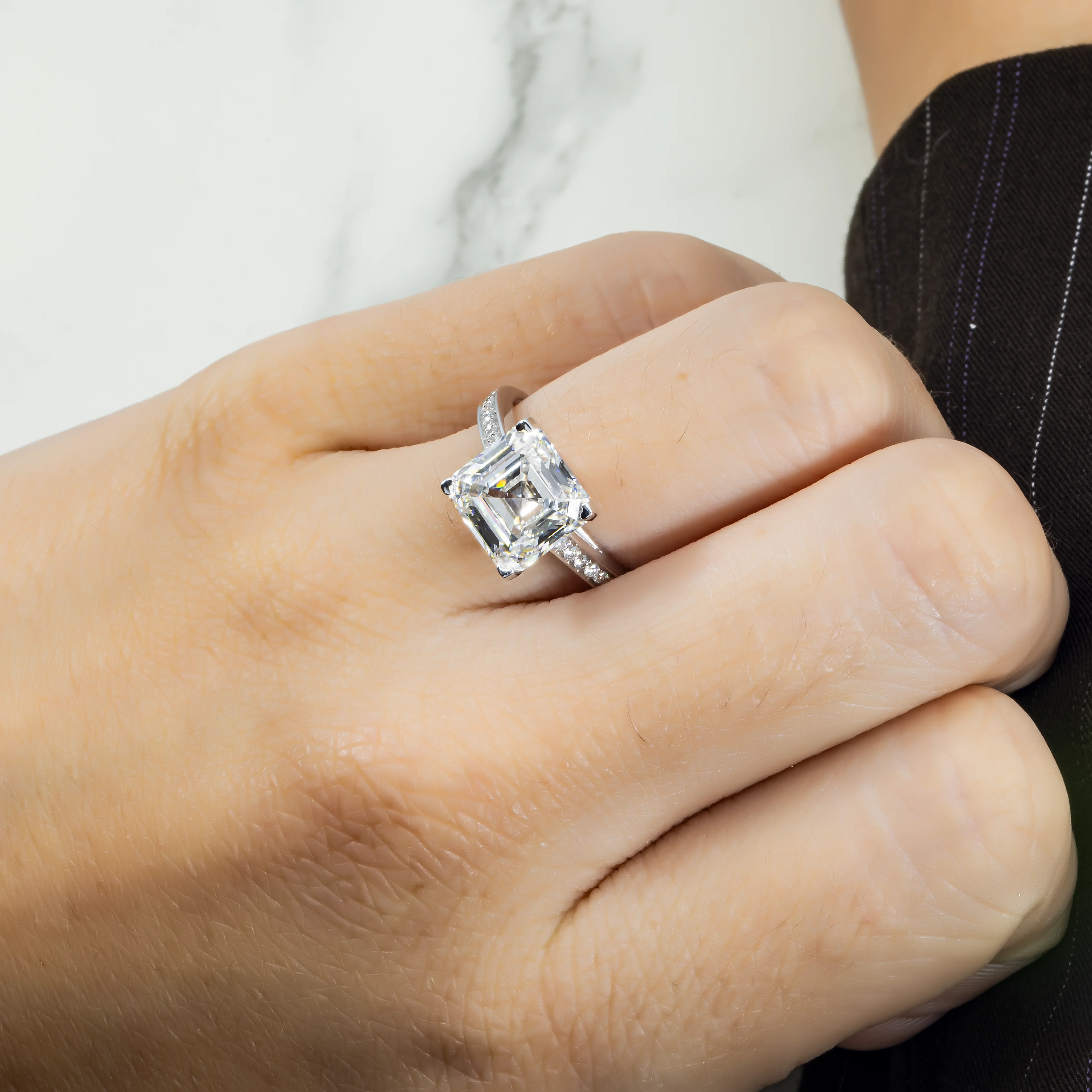 18K White Gold 4.42ct Asscher Cut Diamond Engagement Ring 4.61ctw - Image 3