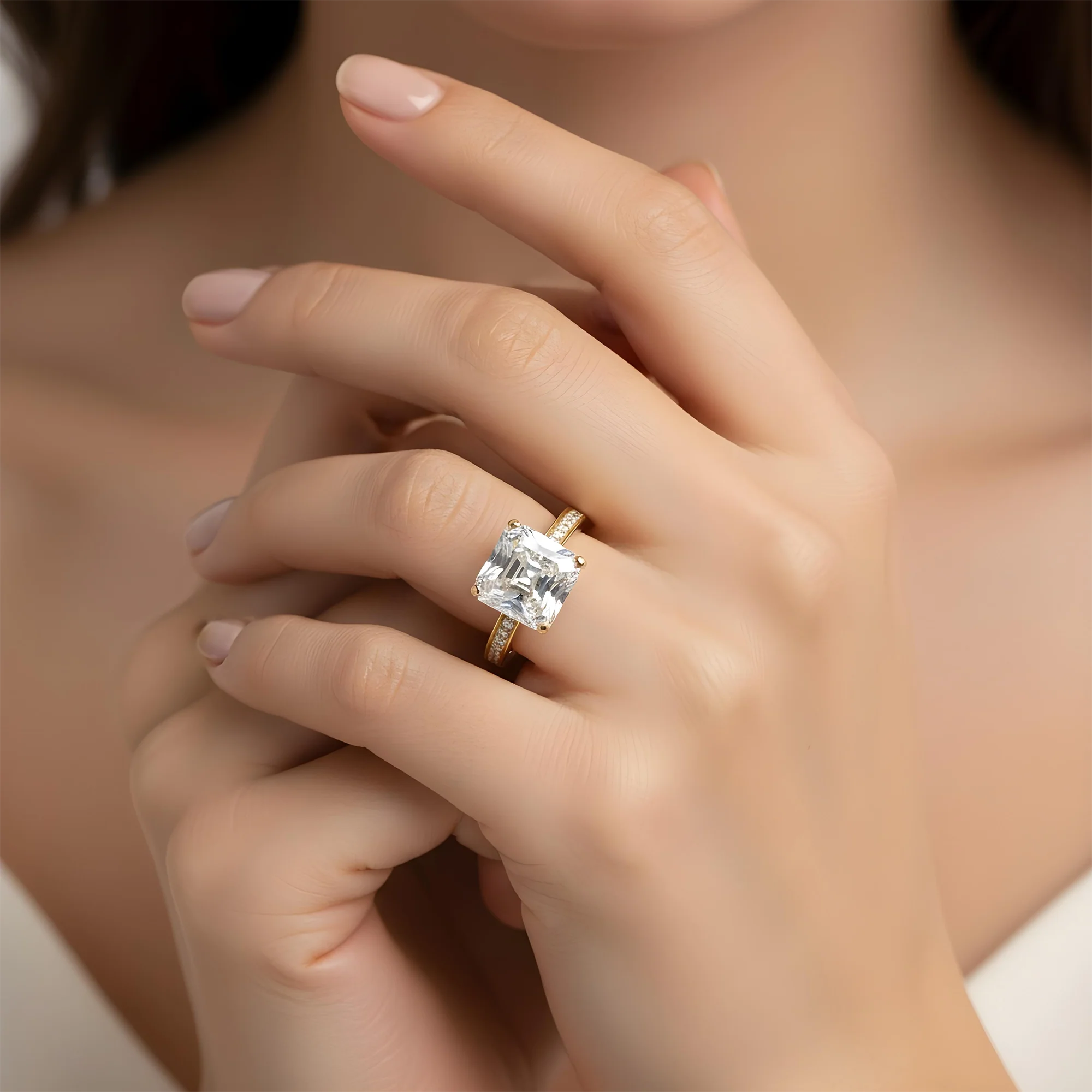 18K White Gold 4.42ct Asscher Cut Diamond Engagement Ring 4.61ctw - Image 8