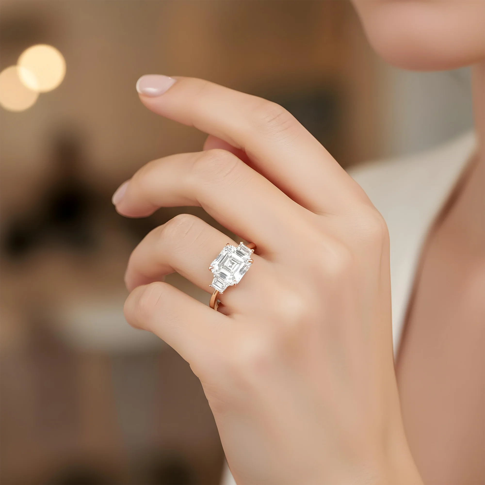 18K White Gold 4.53ct Asscher Cut Triple Diamond Engagement Ring 4.97ctw - Image 10