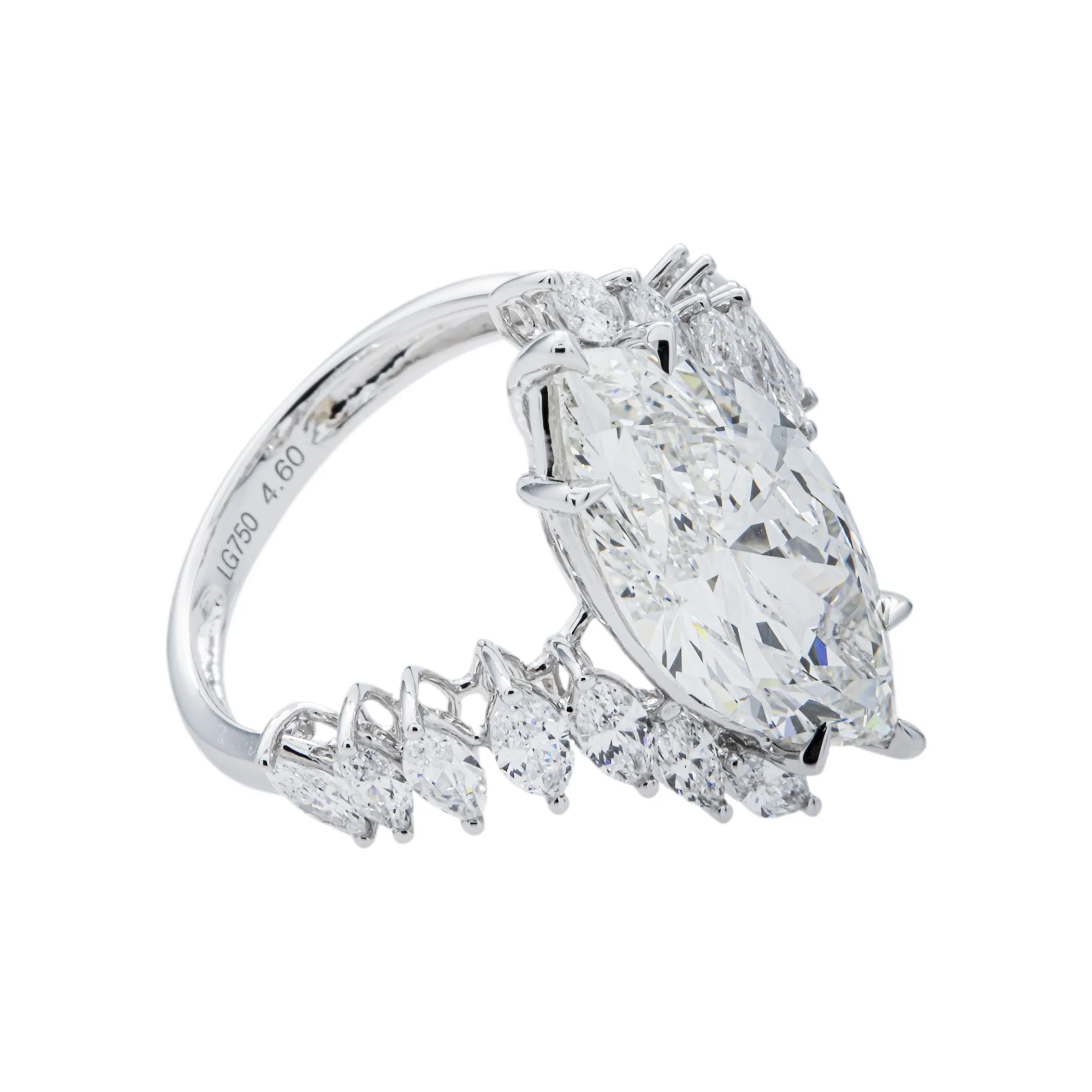 18K White Gold 4.60ct Marquise Diamond Engagement Ring 5.55ctw - Image 2