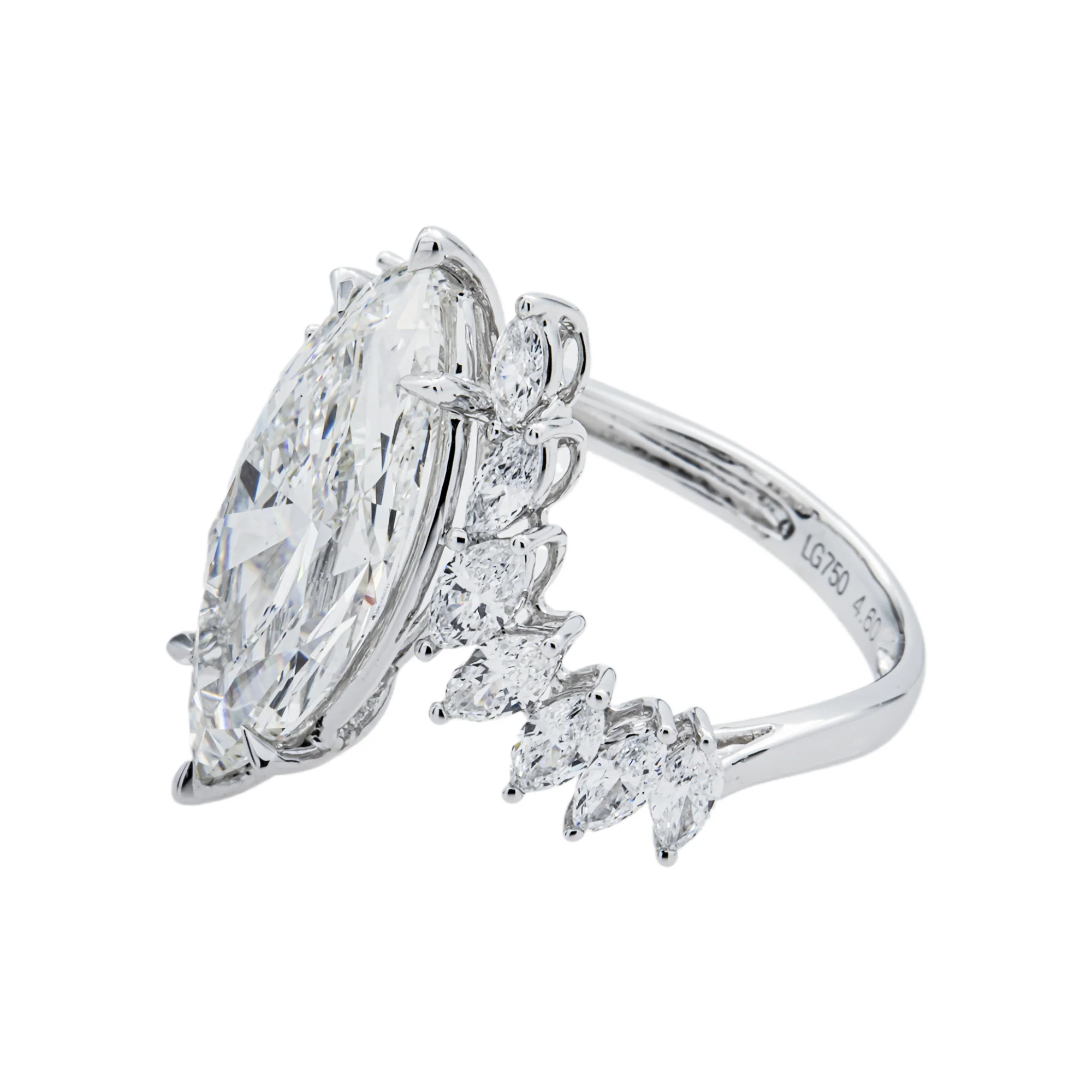 18K White Gold 4.60ct Marquise Diamond Engagement Ring 5.55ctw - Image 3
