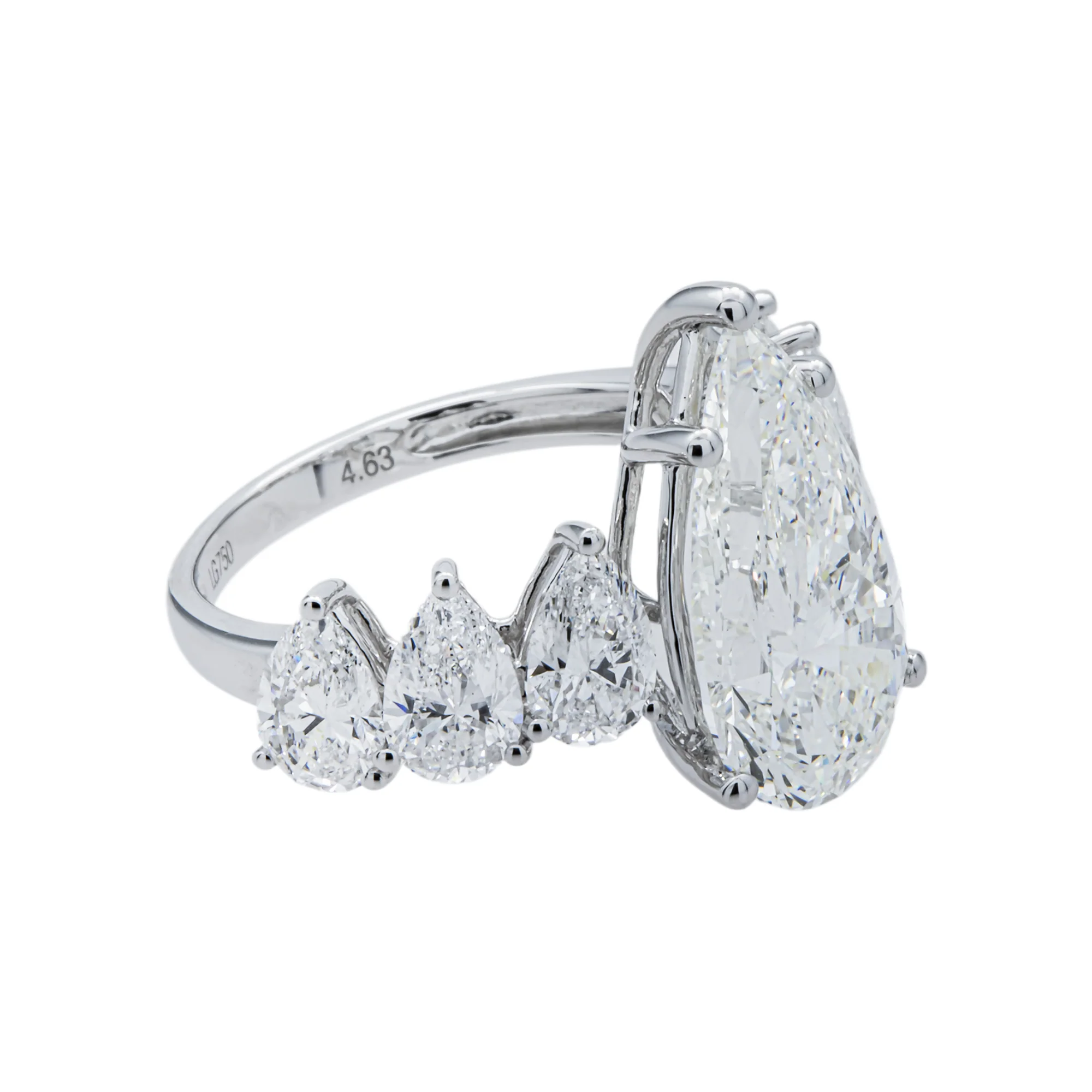 18K White Gold 4.63ct Pear Diamond Engagement Ring 7.14ctw - Image 3