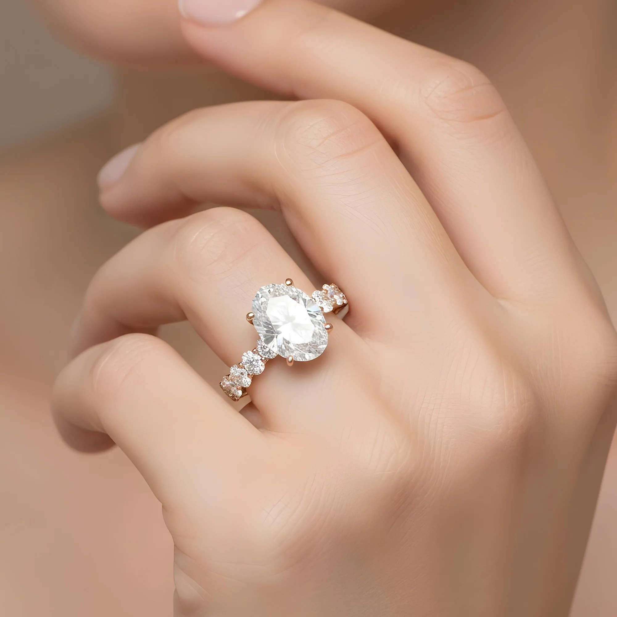 18K White Gold 4.73ct Oval Cut Engagement Ring 7.38ctw - Image 10