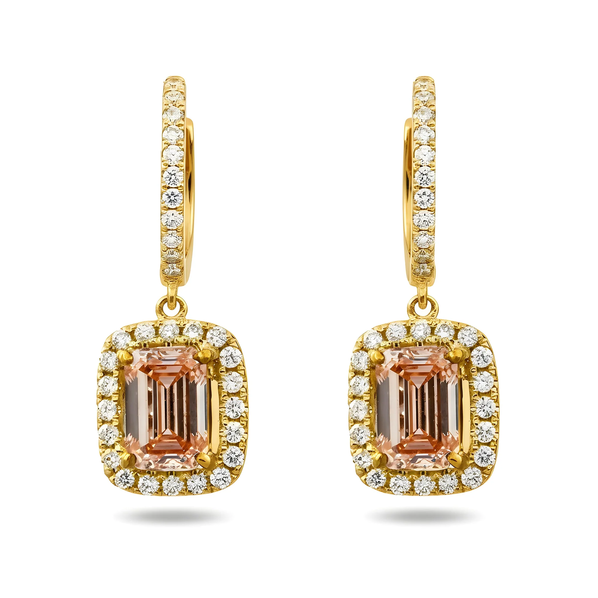 18K White Gold Emerald Cut Fancy Pink Diamond Drop Earrings 1.48ctw - Image 4