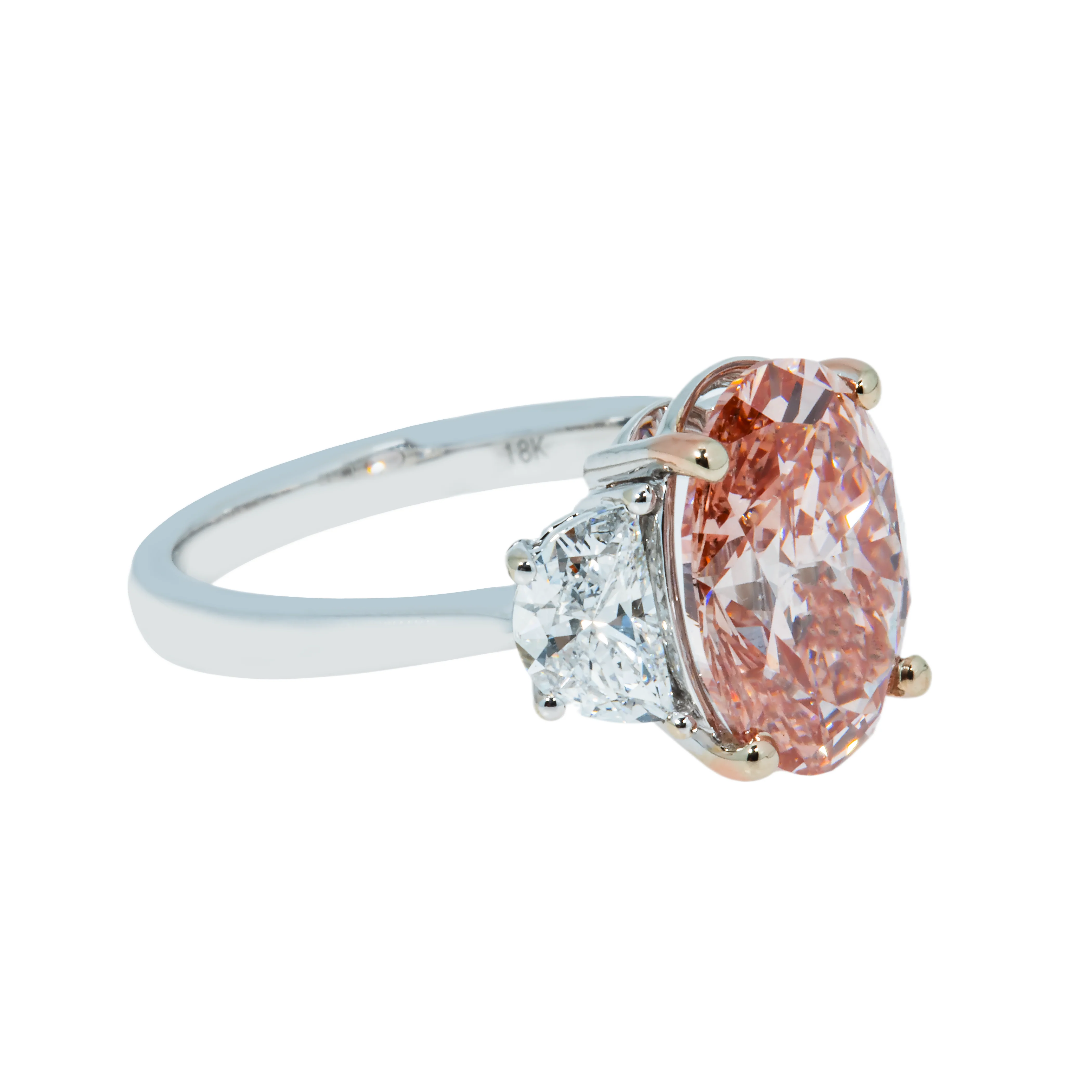 18K White Gold Oval Cut Fancy Vivid Pink Diamond Ring  4.02ctw - Image 3