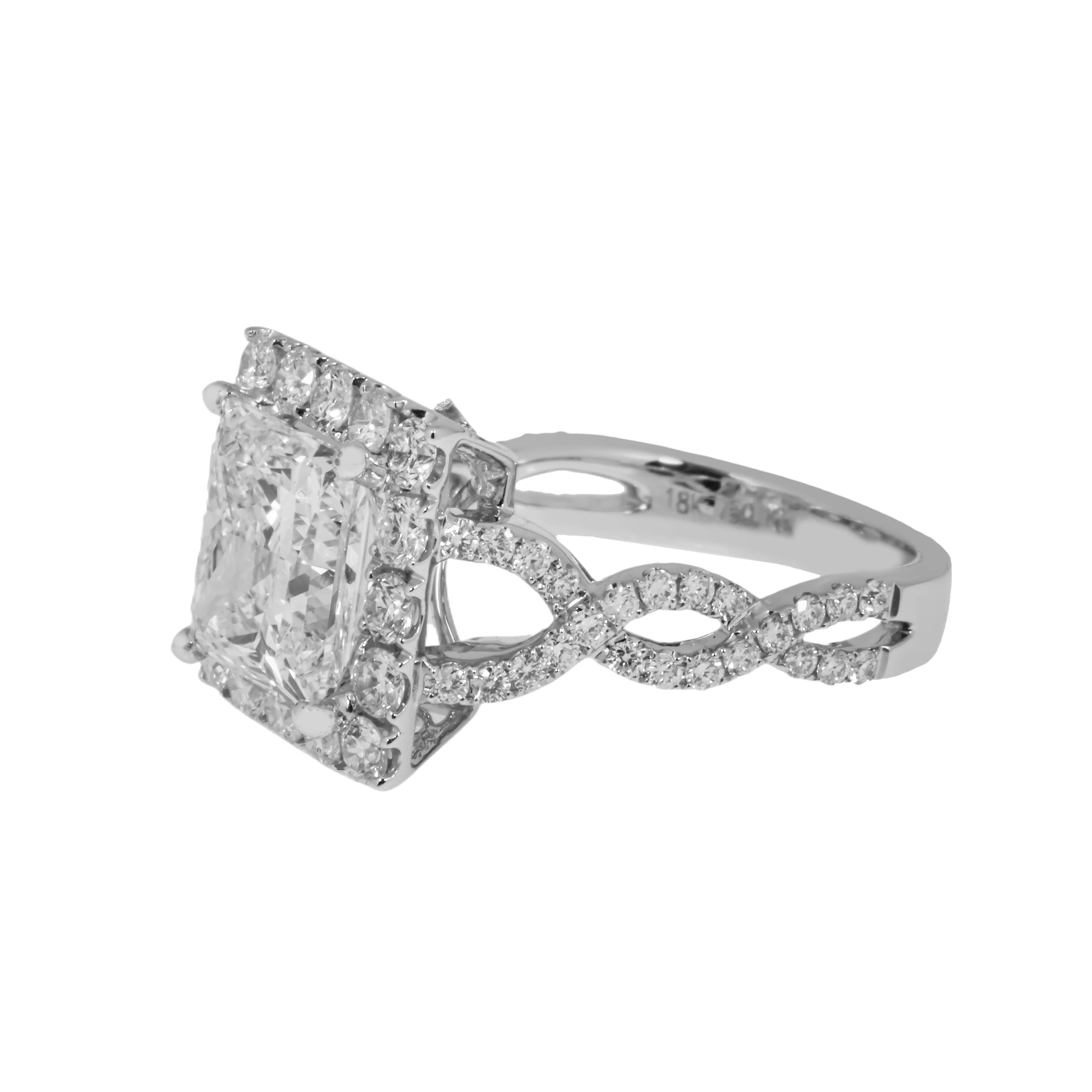 18K White Gold 4ct Princess Cut Diamond Engagement Ring w/ halo 5.32ctw - Image 3