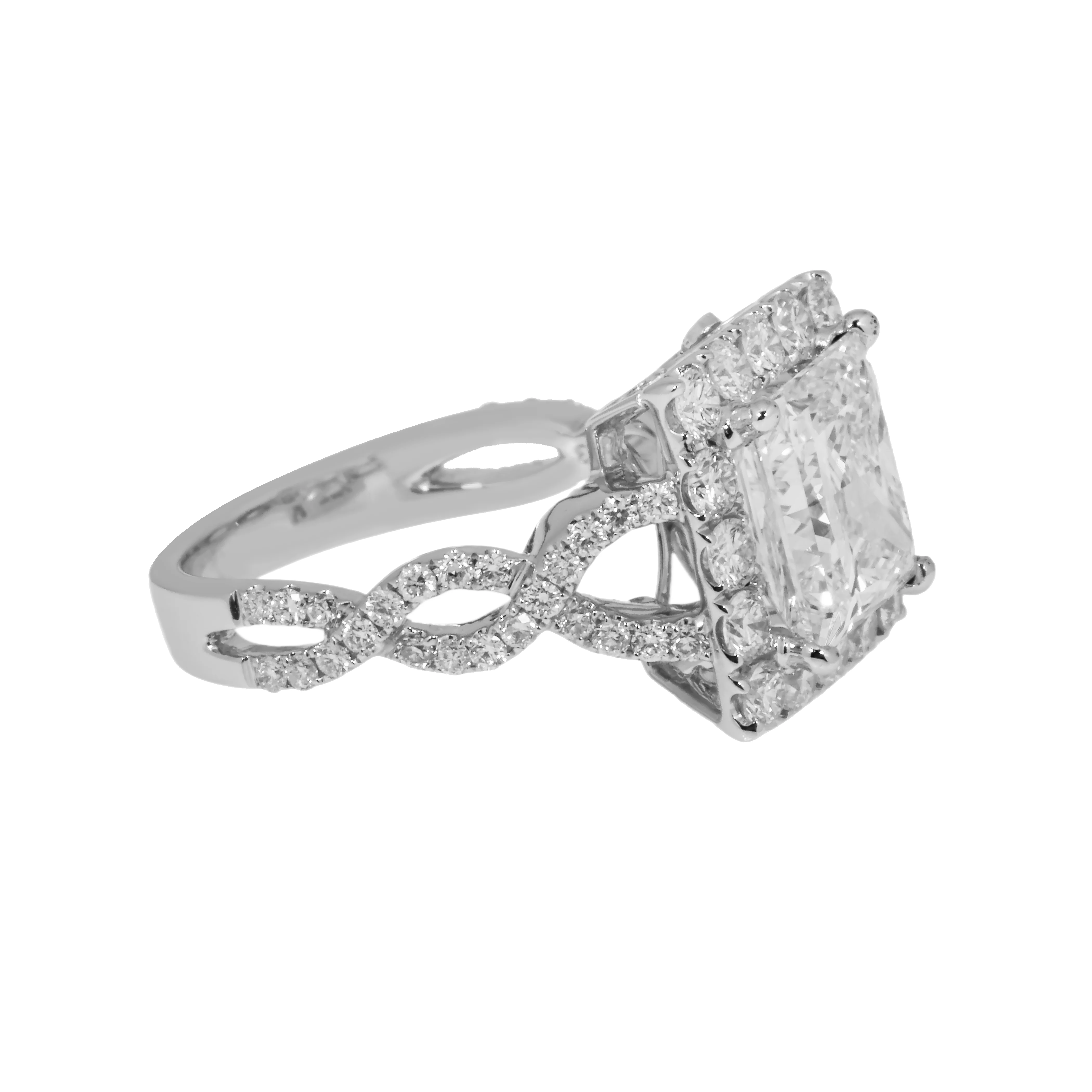 18K White Gold 4ct Princess Cut Diamond Engagement Ring w/ halo 5.32ctw - Image 5