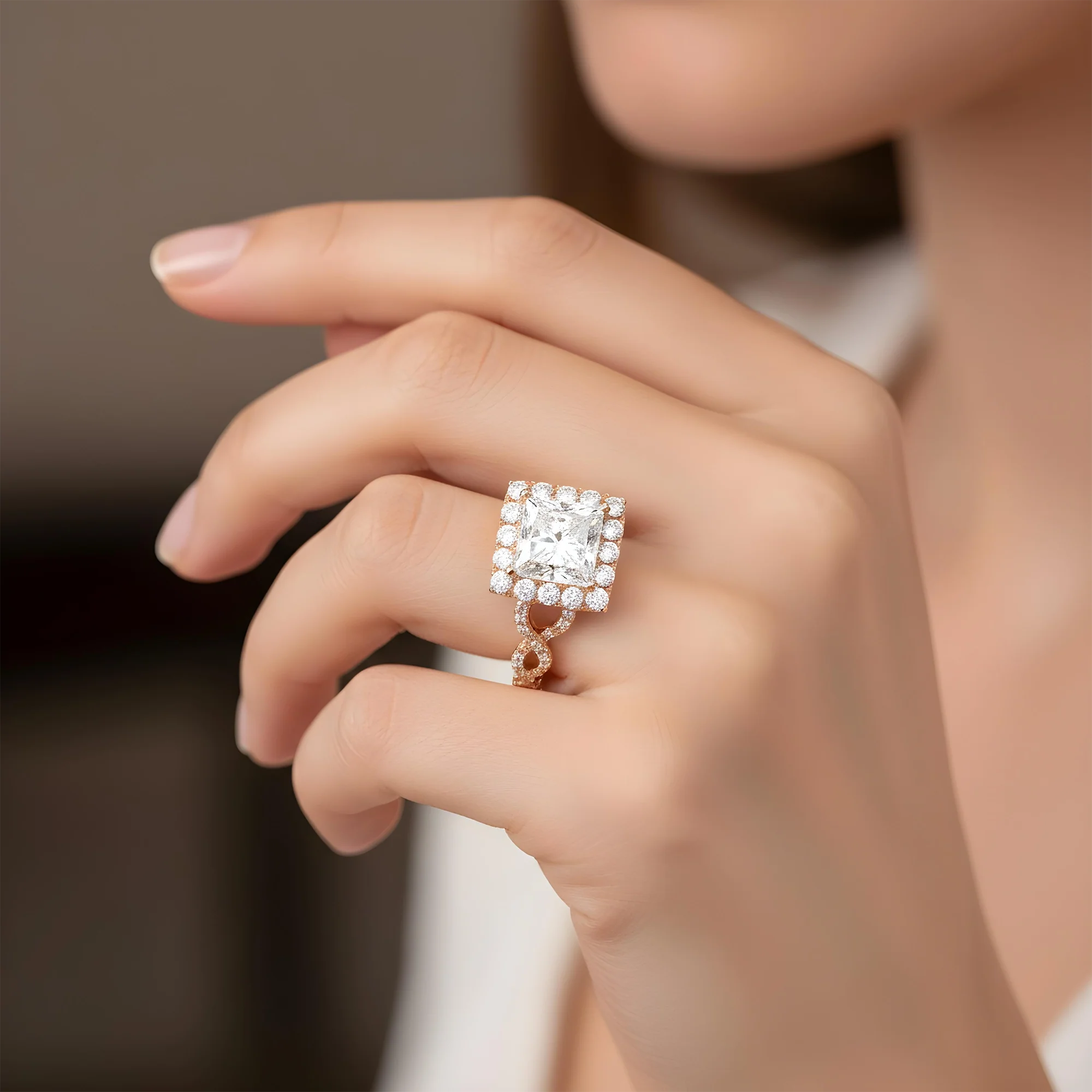18K White Gold 4ct Princess Cut Diamond Engagement Ring w/ halo 5.32ctw - Image 9