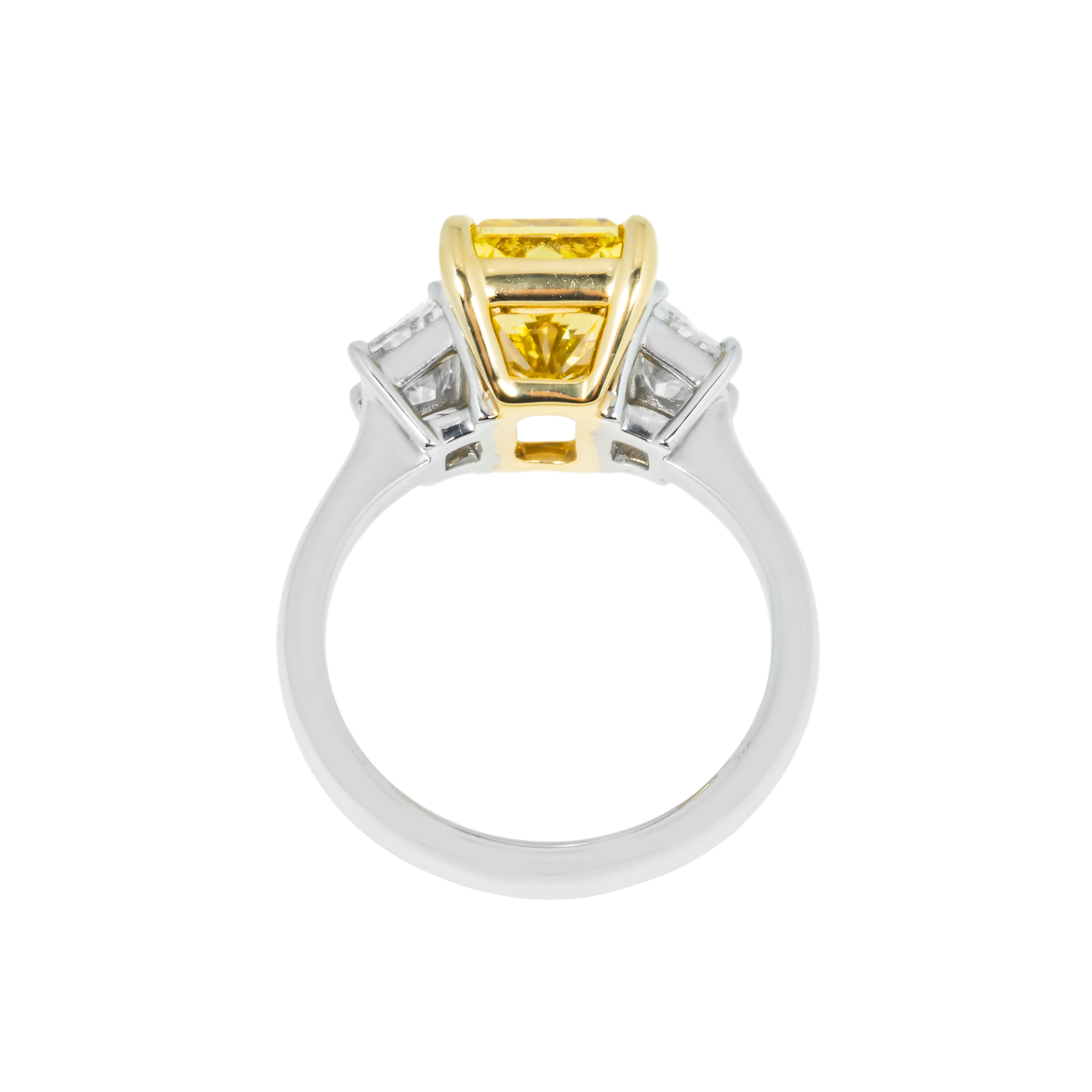 GIA 18K White Gold 4ct Radiant Cut Fancy Vivid Yellow Diamond Ring 5.03ctw - Image 4