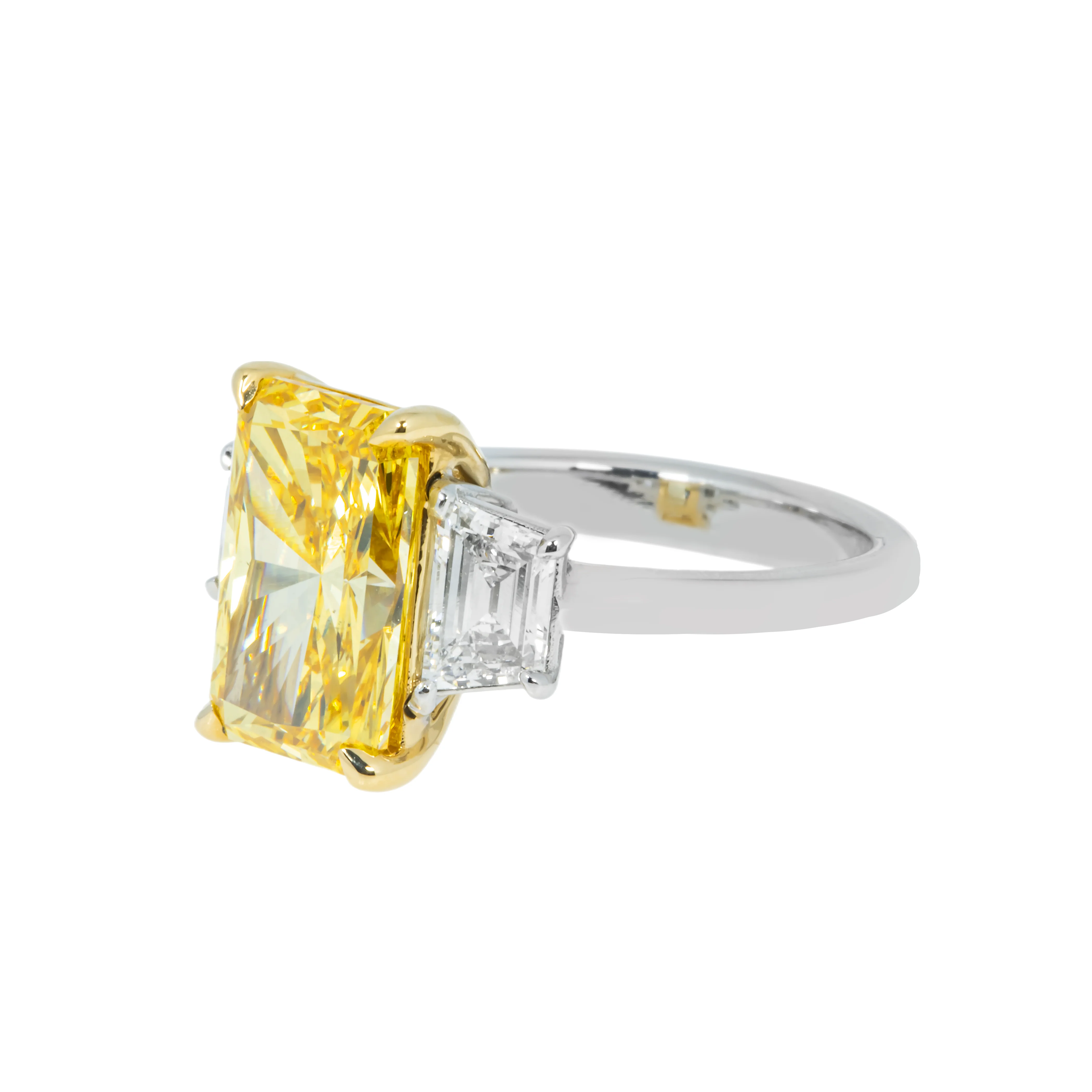 GIA 18K White Gold 4ct Radiant Cut Fancy Vivid Yellow Diamond Ring 5.03ctw - Image 5