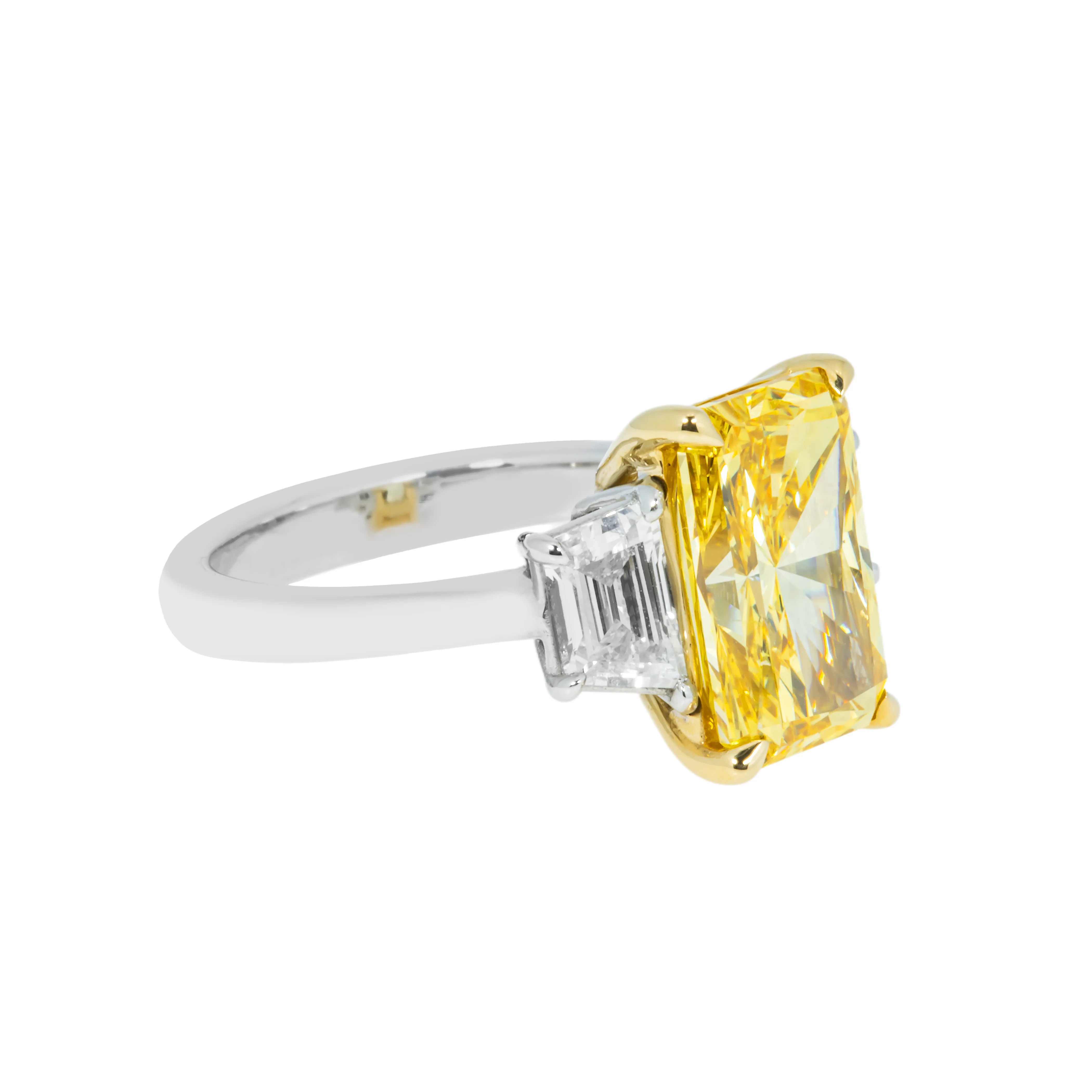GIA 18K White Gold 4ct Radiant Cut Fancy Vivid Yellow Diamond Ring 5.03ctw - Image 6