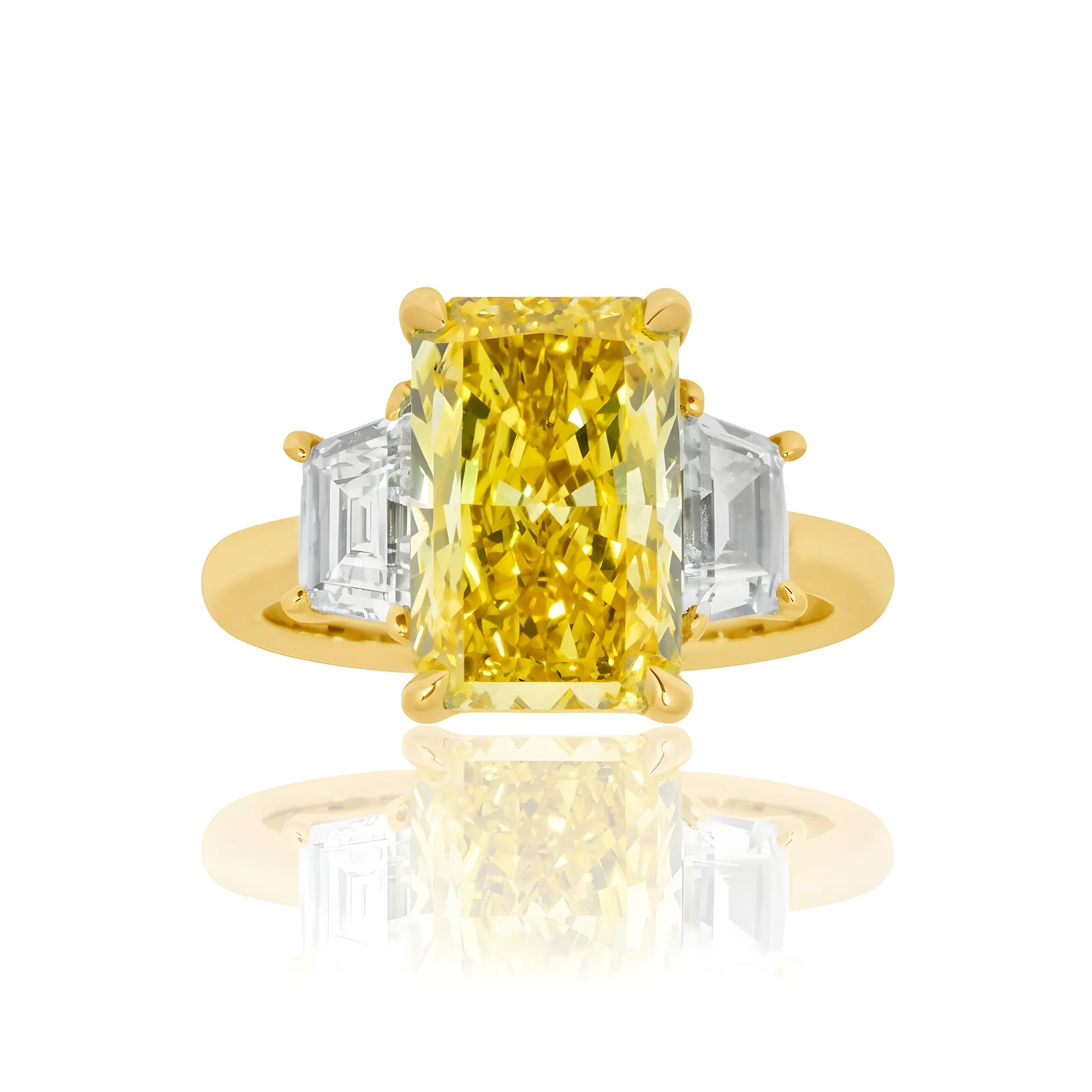 GIA 18K White Gold 4ct Radiant Cut Fancy Vivid Yellow Diamond Ring 5.03ctw - Image 7
