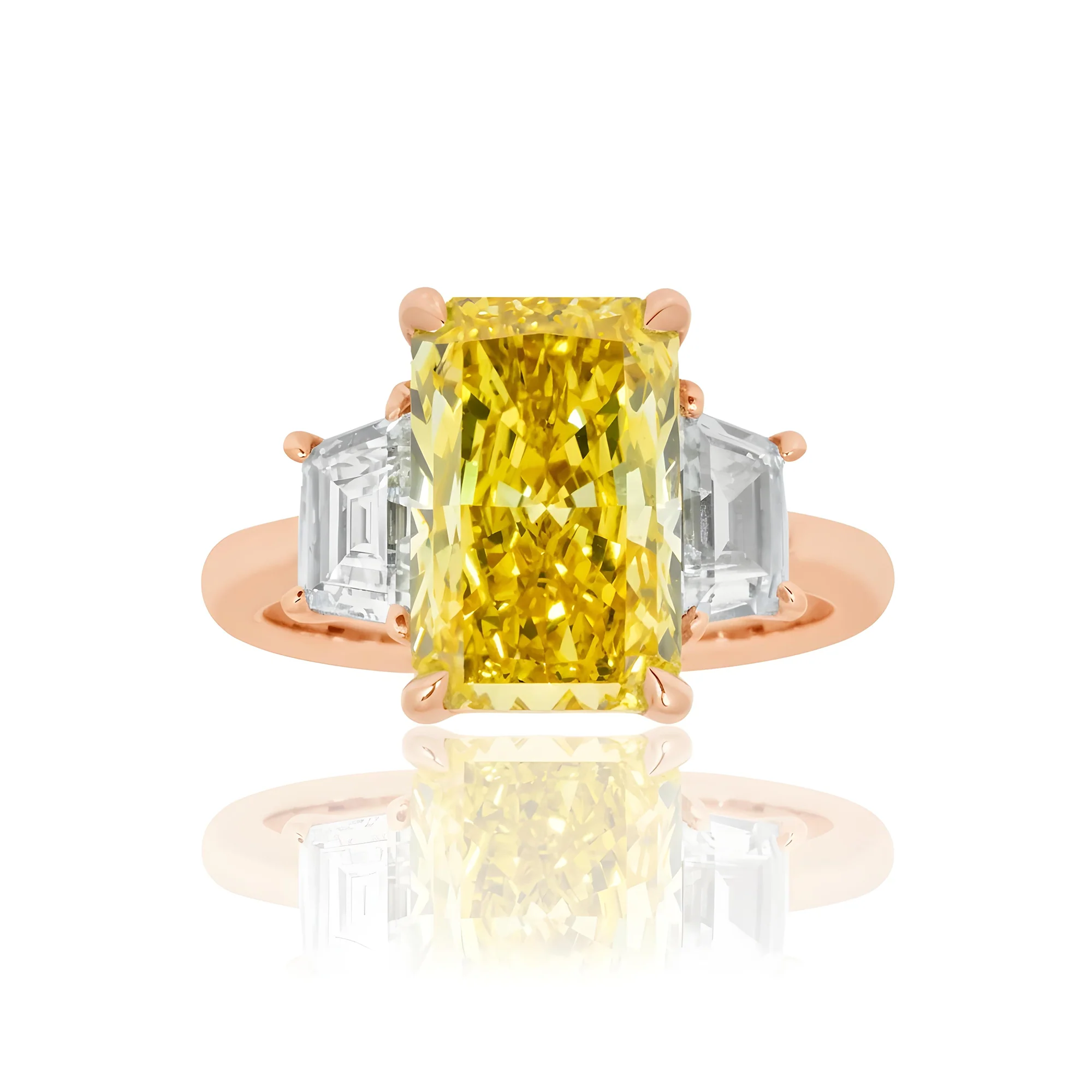 GIA 18K White Gold 4ct Radiant Cut Fancy Vivid Yellow Diamond Ring 5.03ctw - Image 9