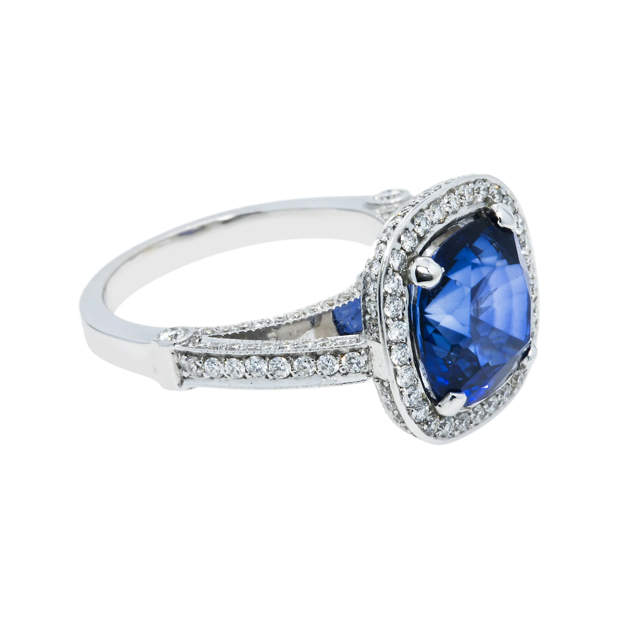 18K White Gold 5.01ct Cushion Cut Sapphire Gemstone Ring 6.01ctw - Image 3