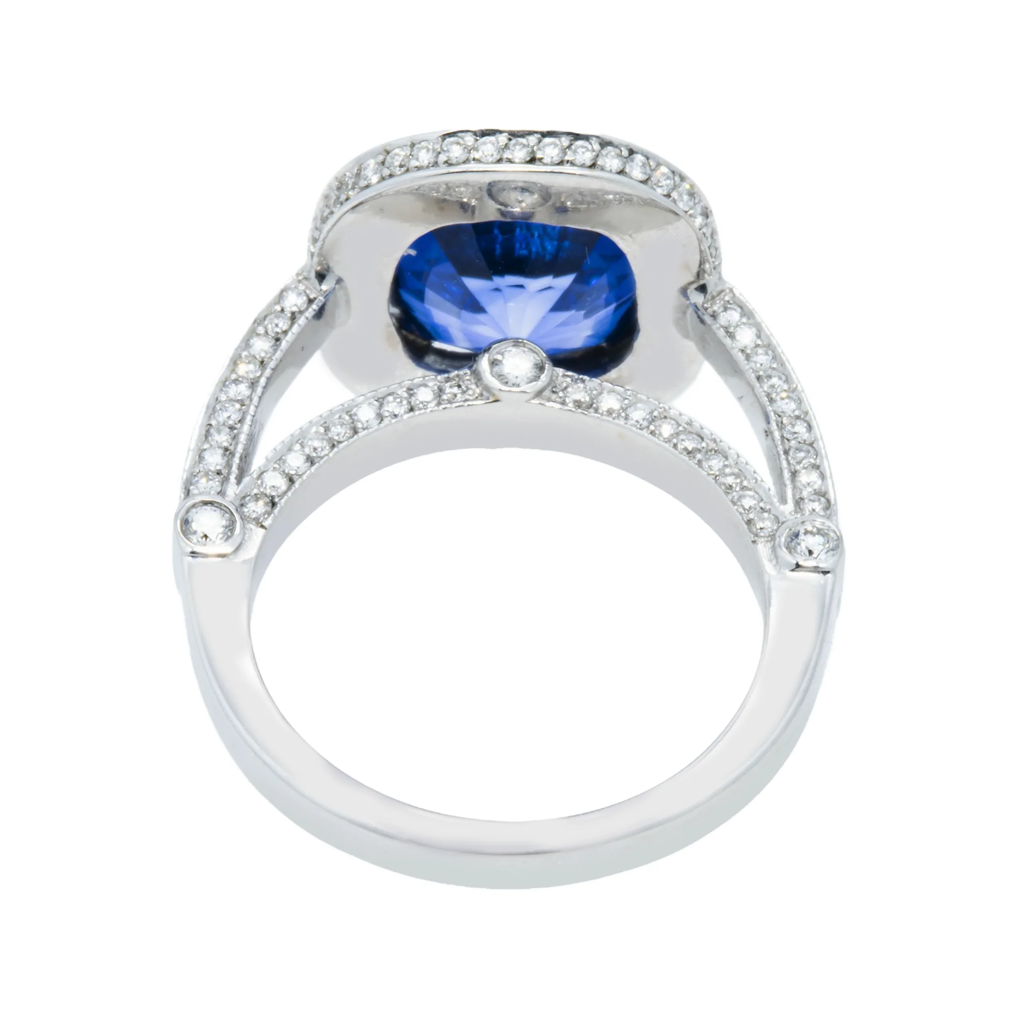 18K White Gold 5.01ct Cushion Cut Sapphire Gemstone Ring 6.01ctw - Image 4