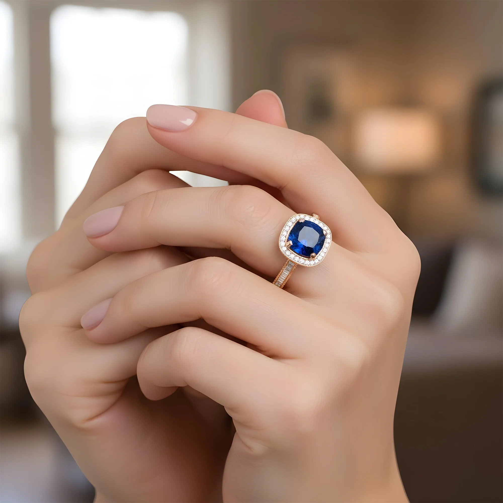 18K White Gold 5.01ct Cushion Cut Sapphire Gemstone Ring 6.01ctw - Image 9