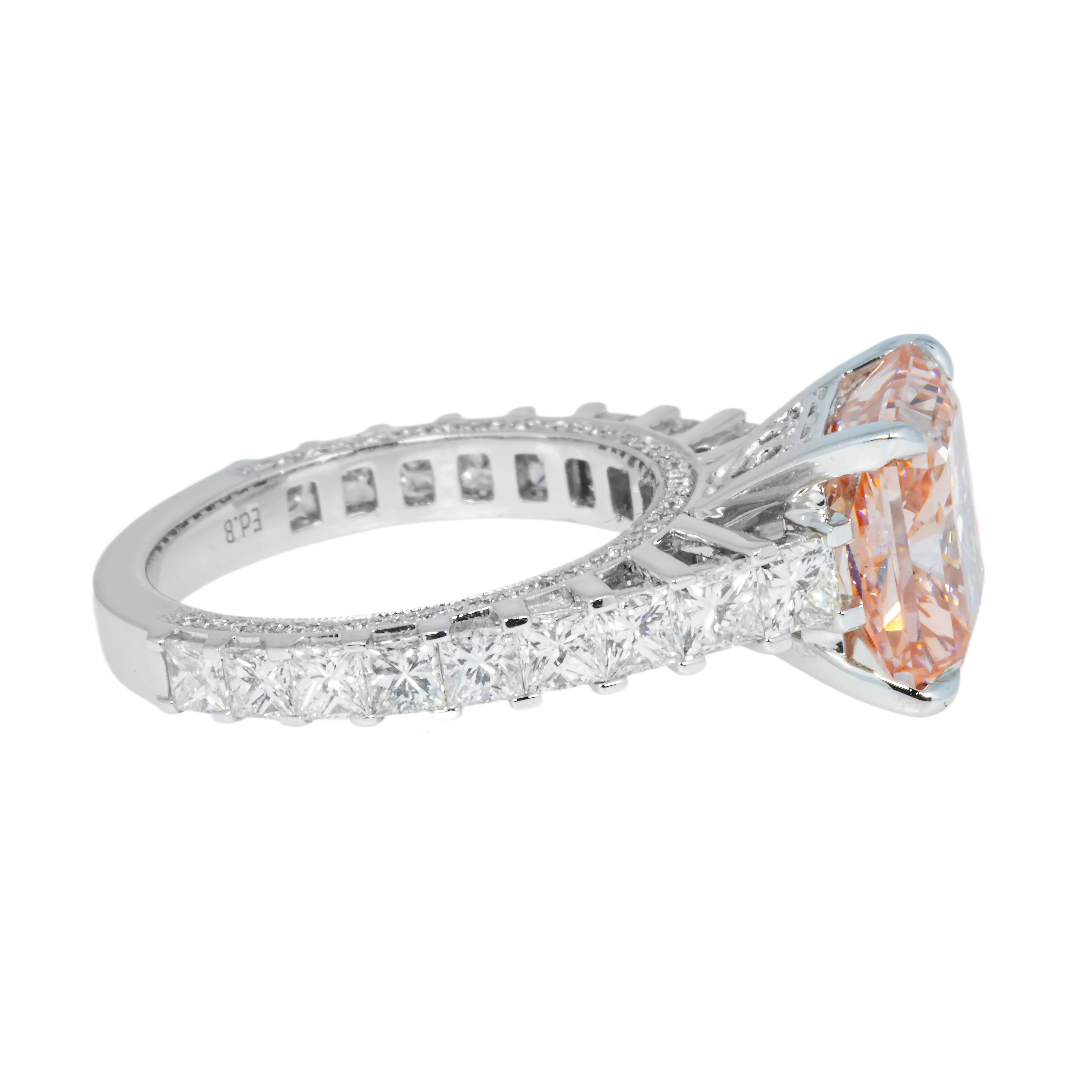 18K White Gold 5.06ct Princess Cut Fancy Vivid Pink Diamond Ring 7.36ctw - Image 3