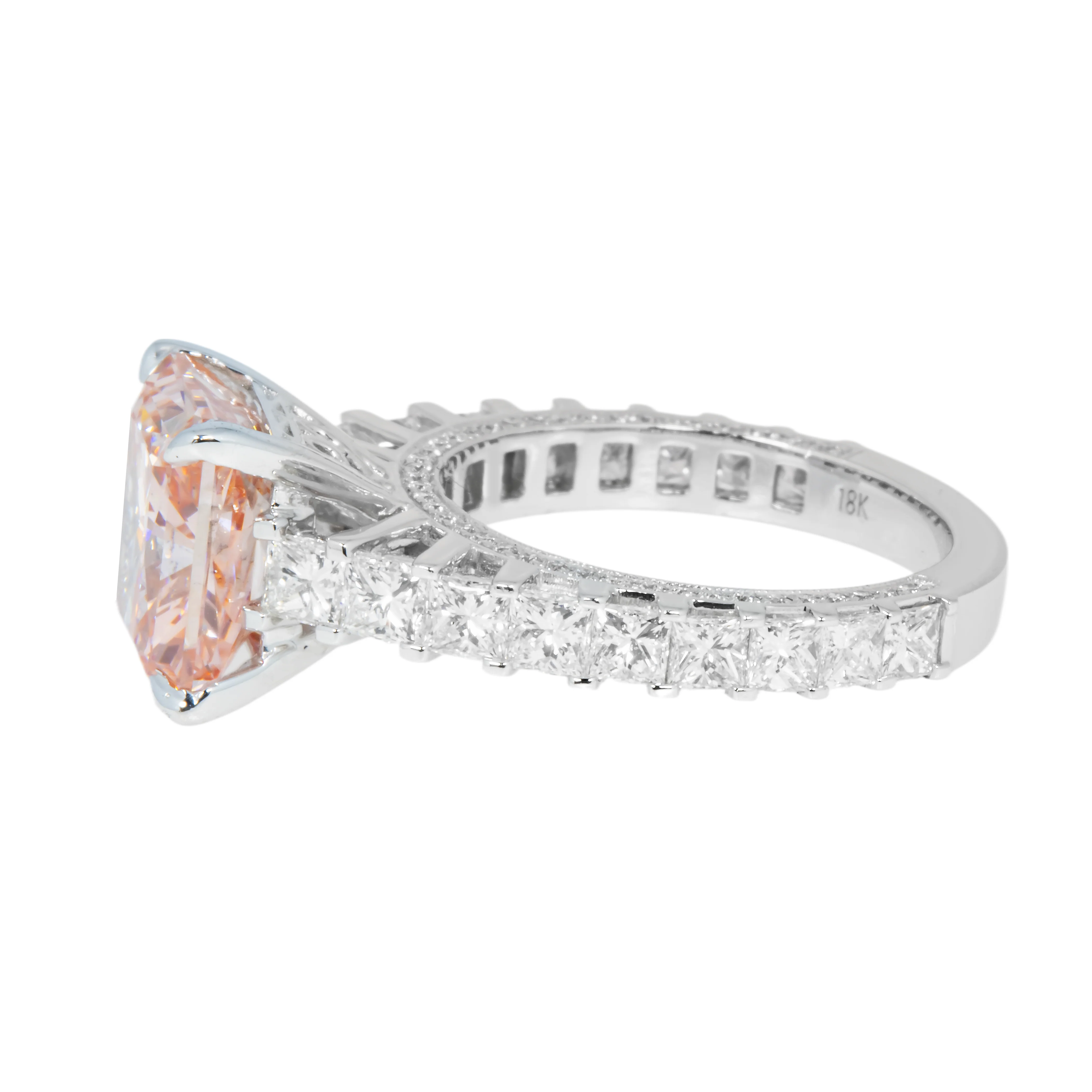 18K White Gold 5.06ct Princess Cut Fancy Vivid Pink Diamond Ring 7.36ctw - Image 5