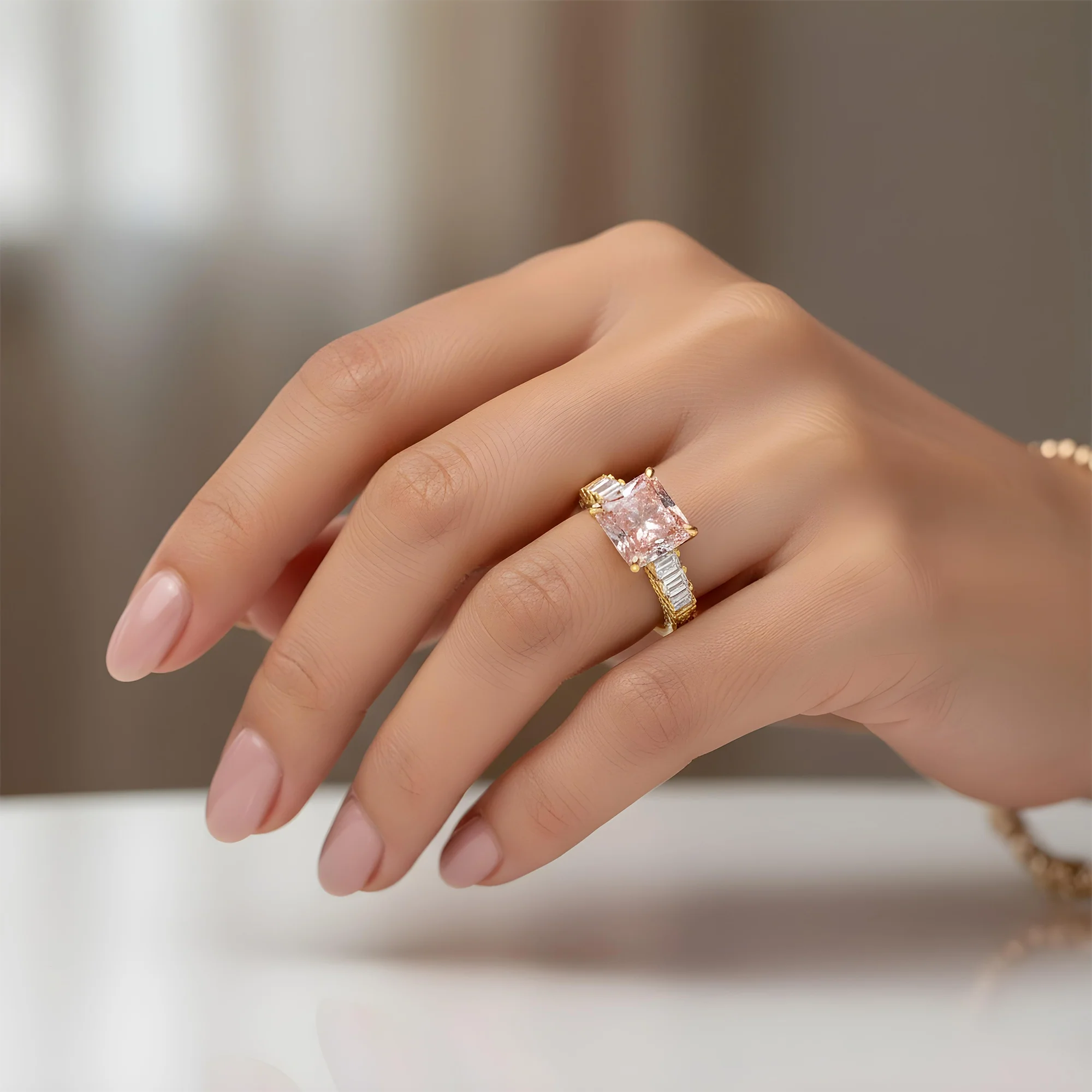 18K White Gold 5.06ct Princess Cut Fancy Vivid Pink Diamond Ring 7.36ctw - Image 7