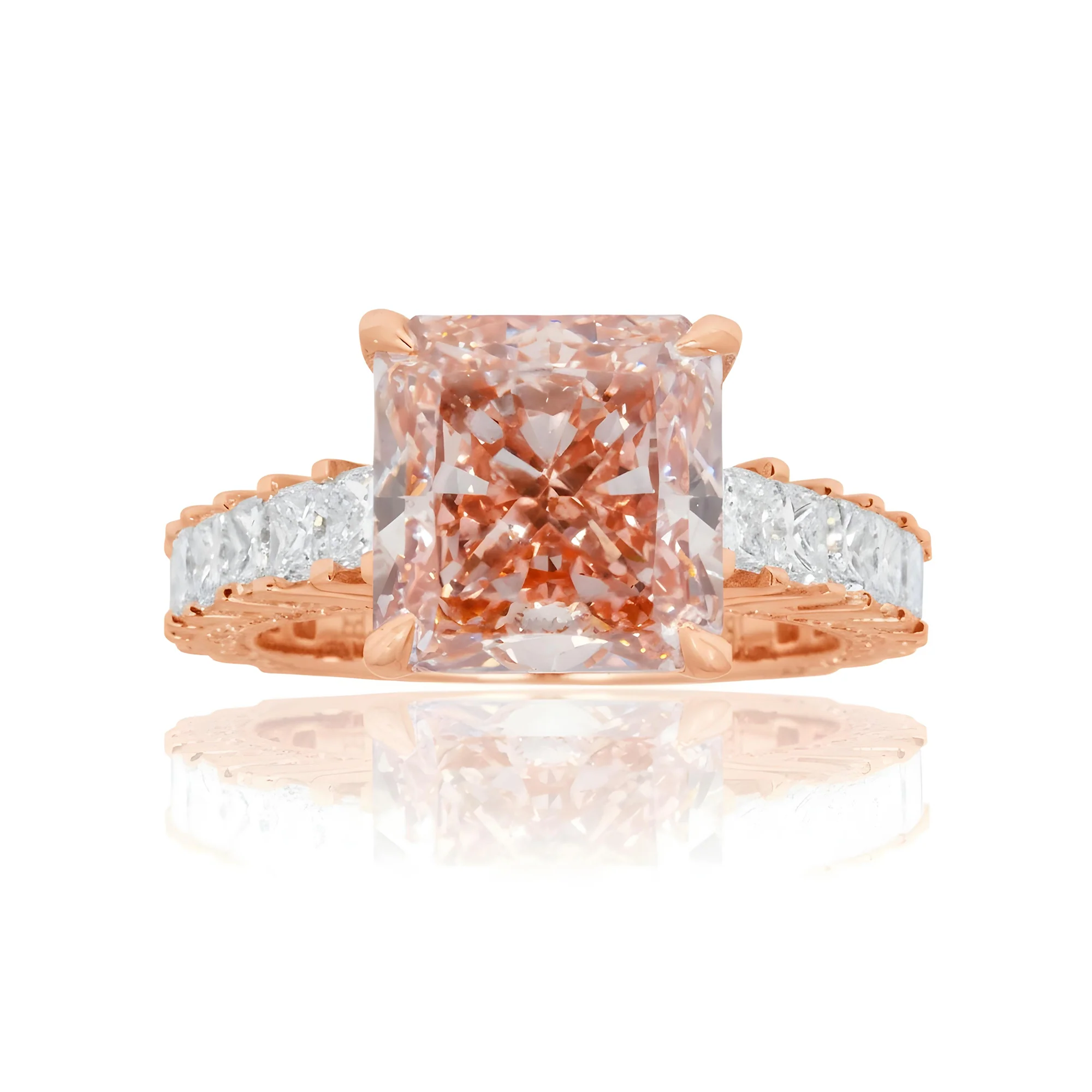 18K White Gold 5.06ct Princess Cut Fancy Vivid Pink Diamond Ring 7.36ctw - Image 8