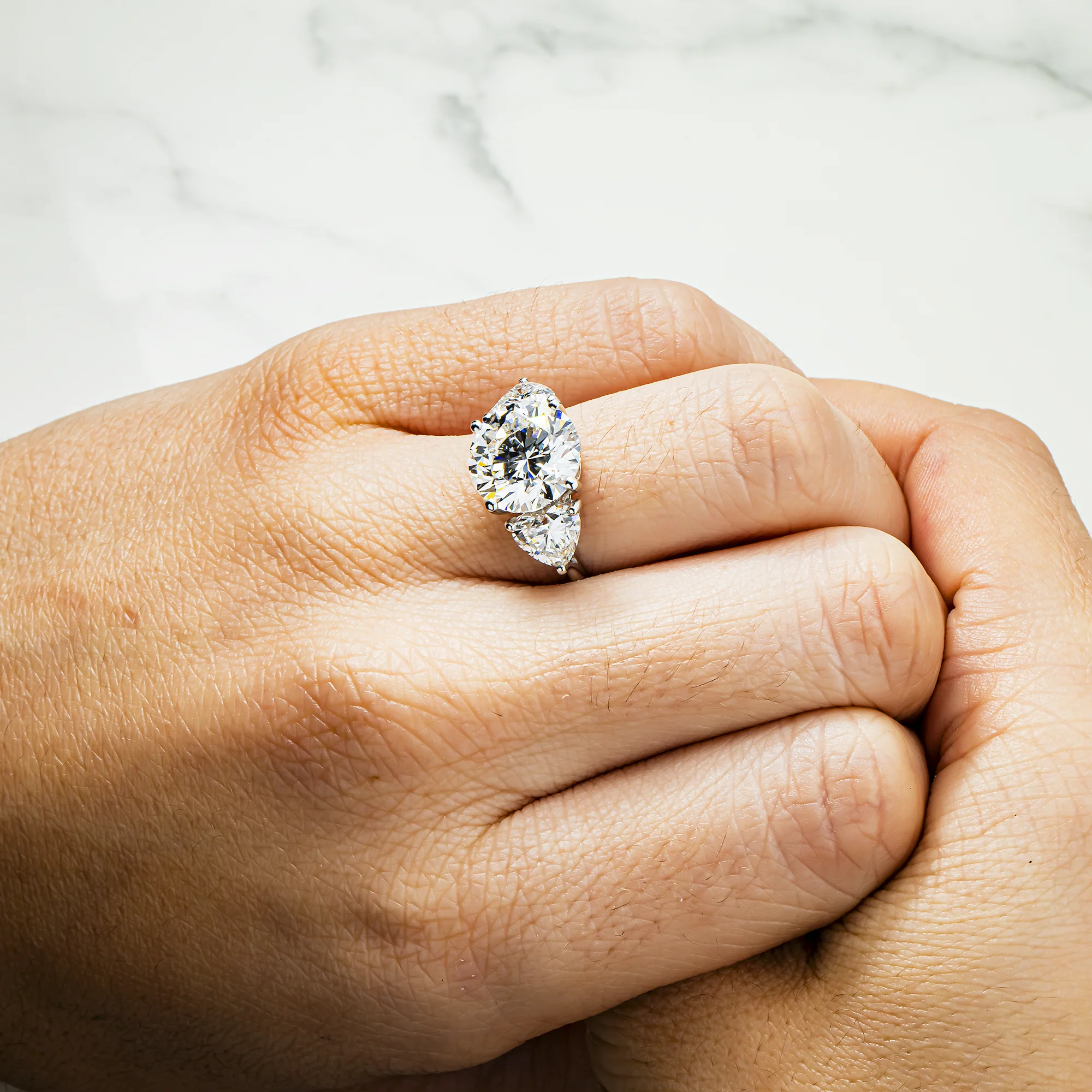 18K White Gold 5.14ct Round & Heart Triple Diamond Engagement Ring 7.01ctw - Image 2