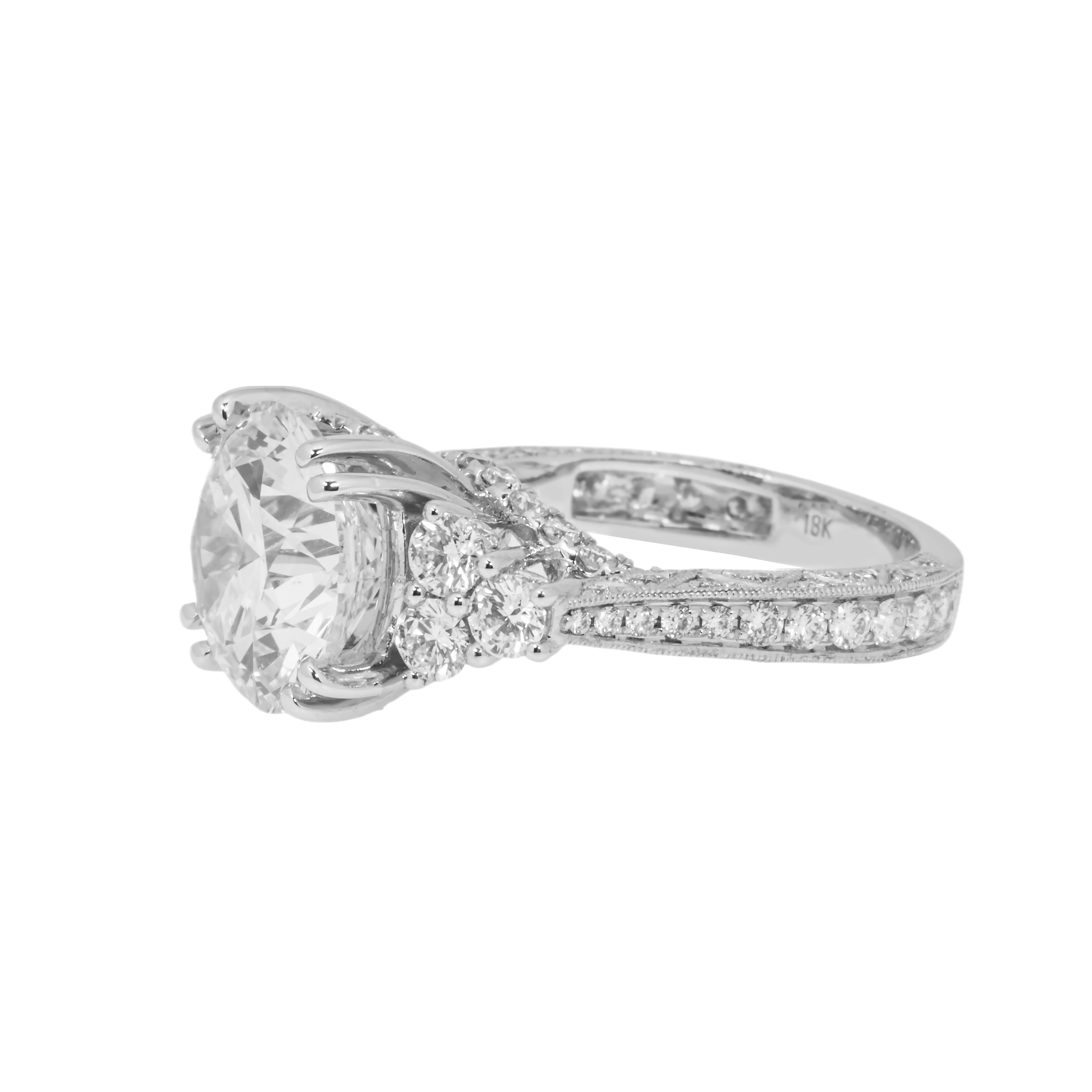 GIA 18K White Gold 5.62ct Round Cut Triple Diamond Engagement Ring 7.47ctw - Image 4