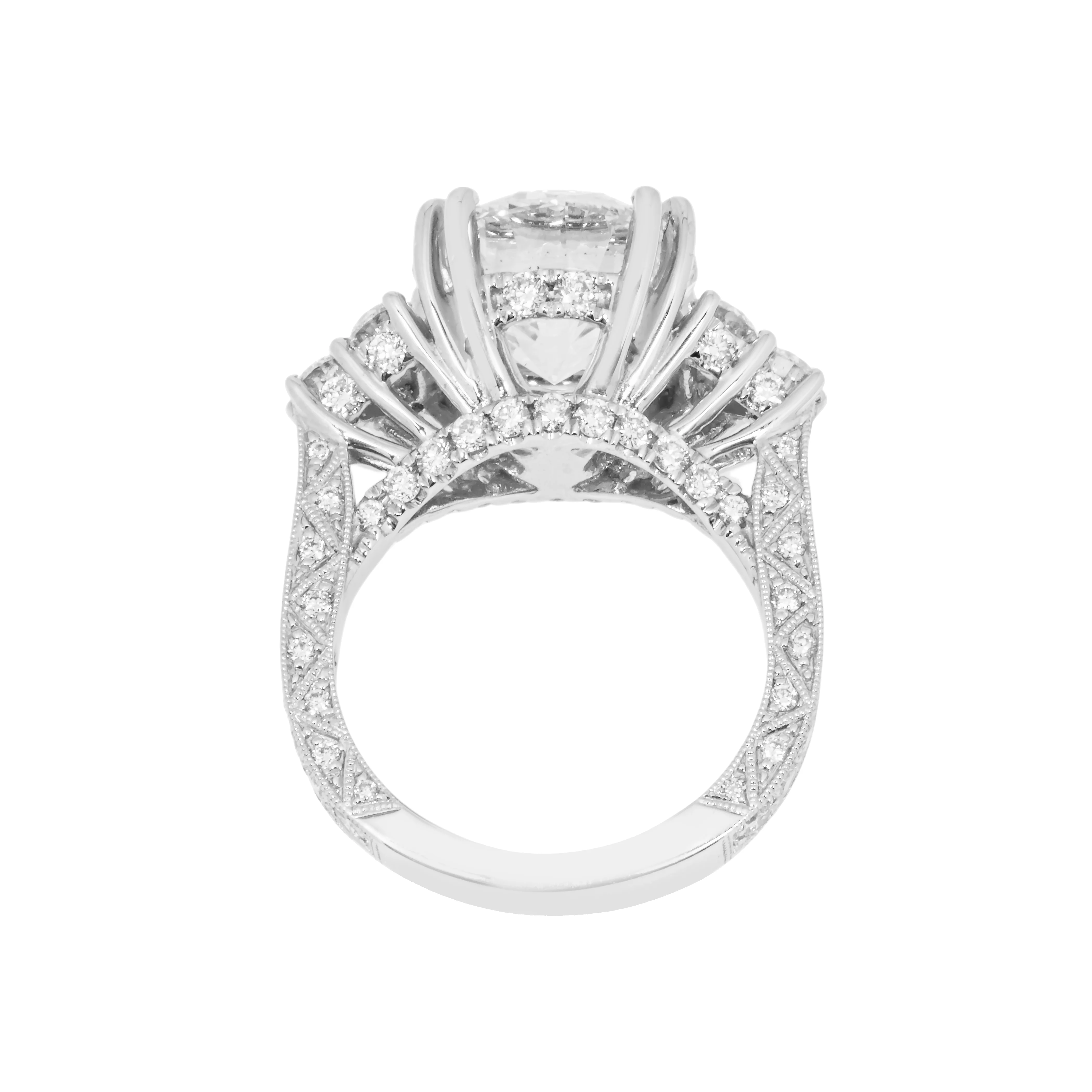 GIA 18K White Gold 5.62ct Round Cut Triple Diamond Engagement Ring 7.47ctw - Image 5