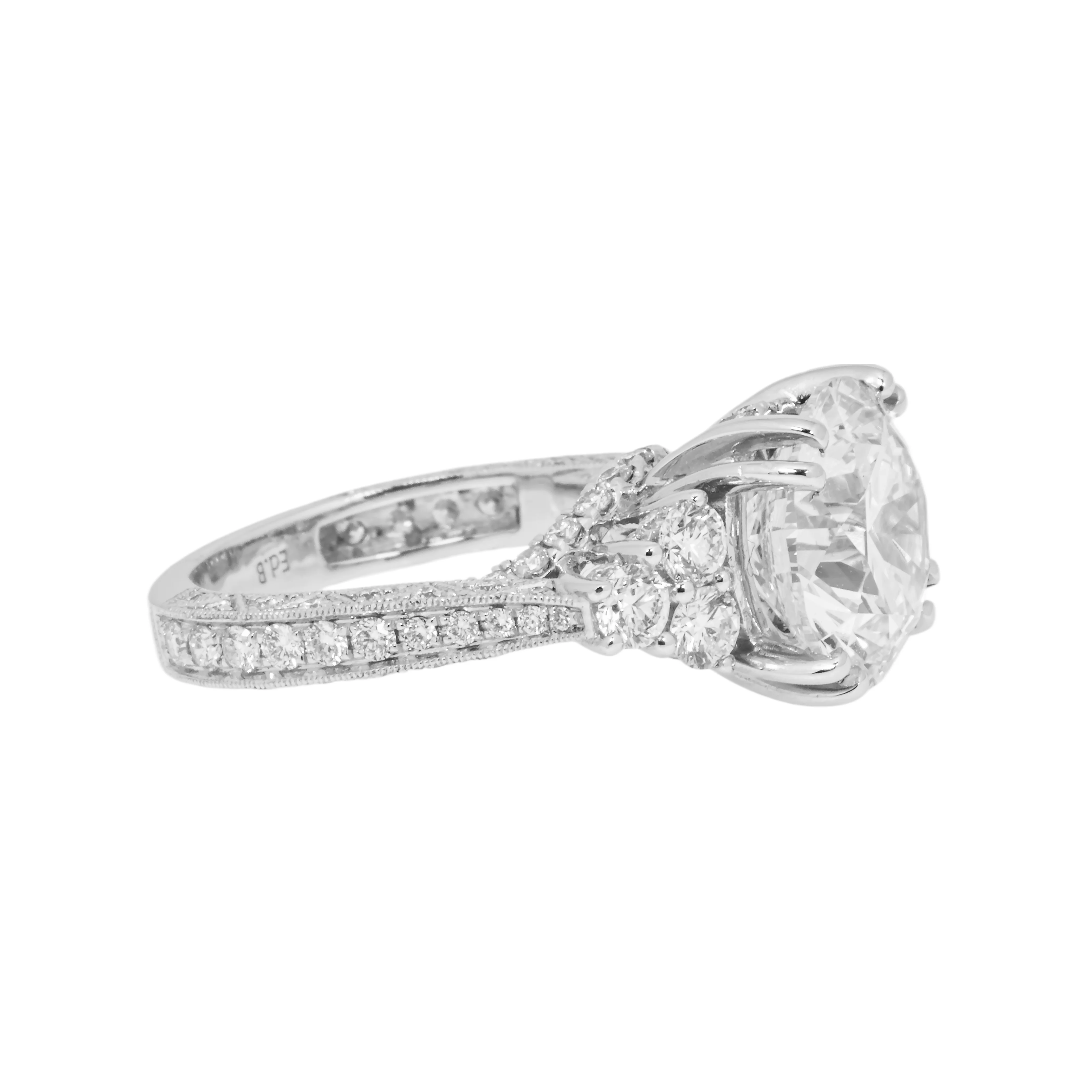 GIA 18K White Gold 5.62ct Round Cut Triple Diamond Engagement Ring 7.47ctw - Image 6